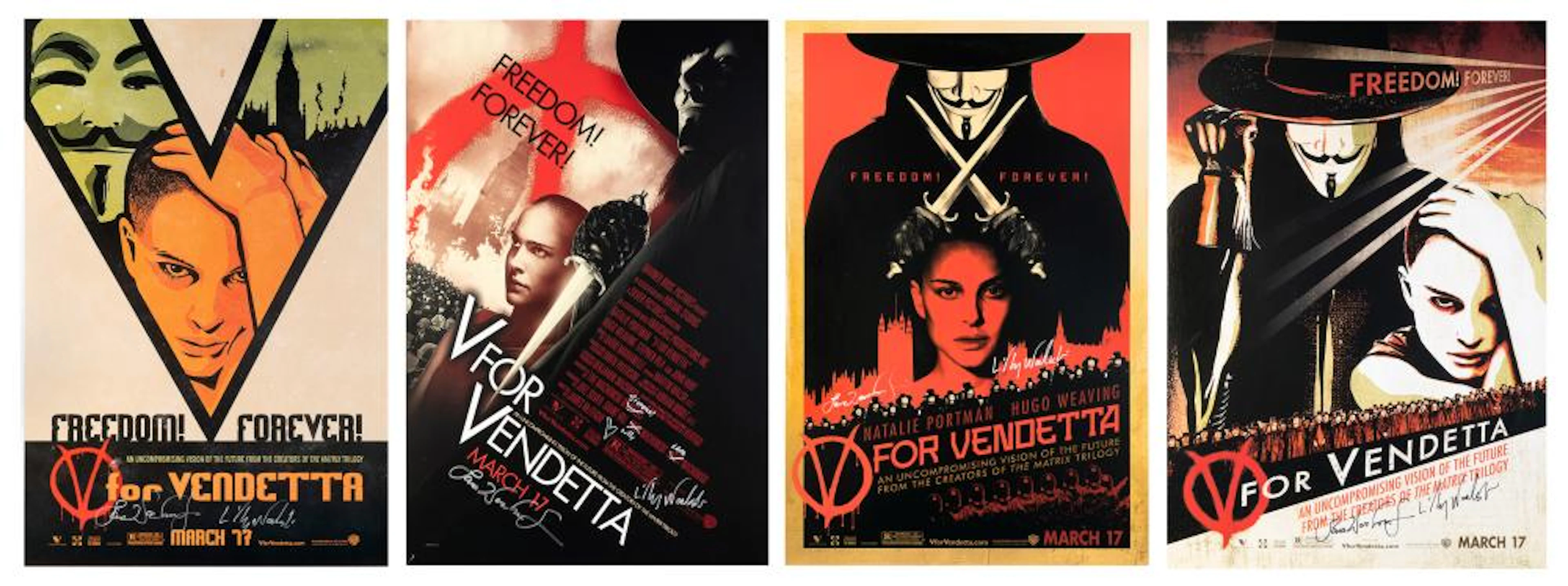 A Group of 20 V for Vendetta Posters Signed by the Wachowsk...