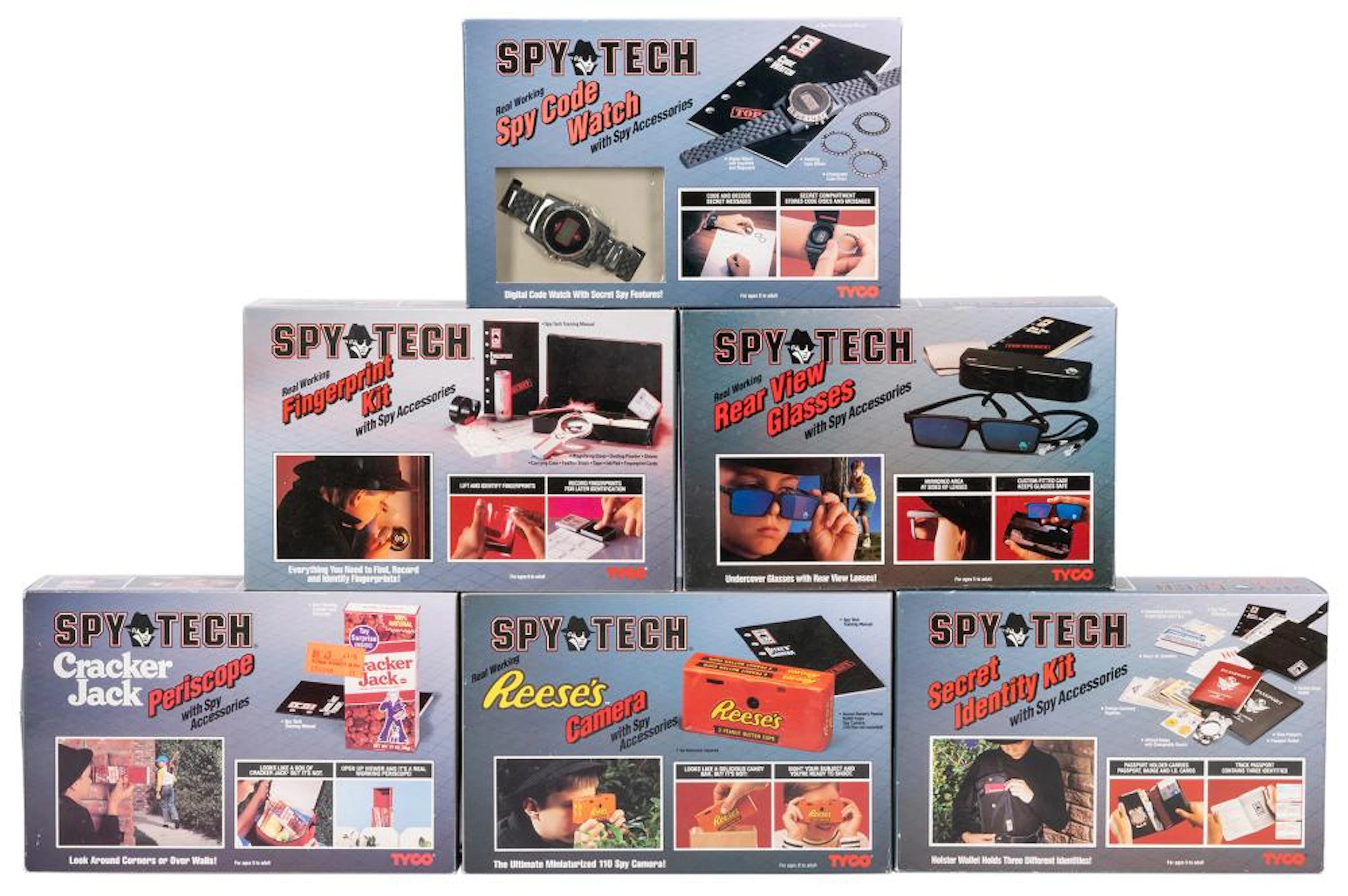 Tyco Spy Tech Toy Lot (6). Tyco, 1989/92. Six spy toys in o...