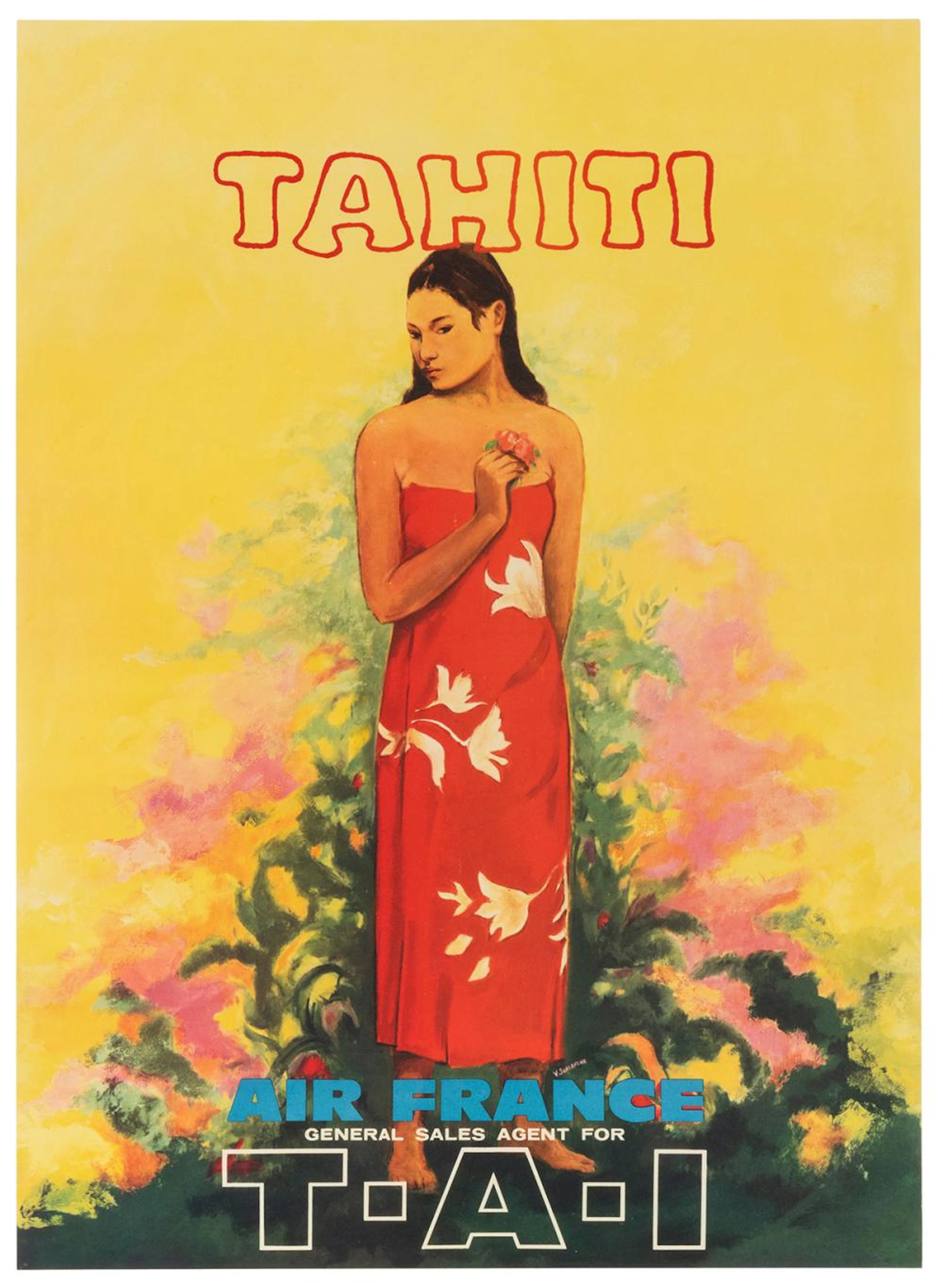 SCHIAVONE, V. Tahiti / Air France. T-A-I. Circa 1950s. Airl...