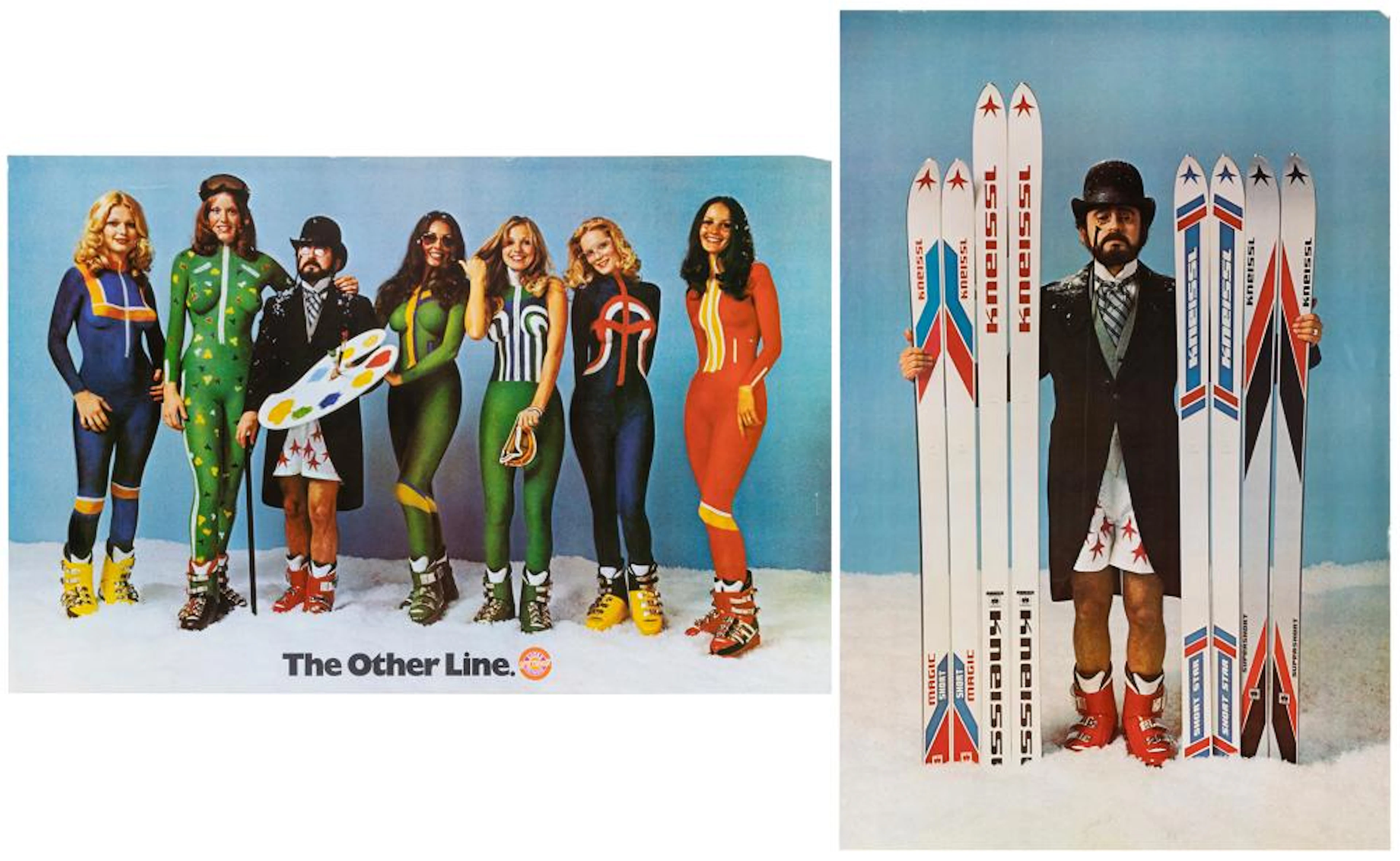 Kneissl / Saska. Pair of ski advertising posters. 1970s. Pa...