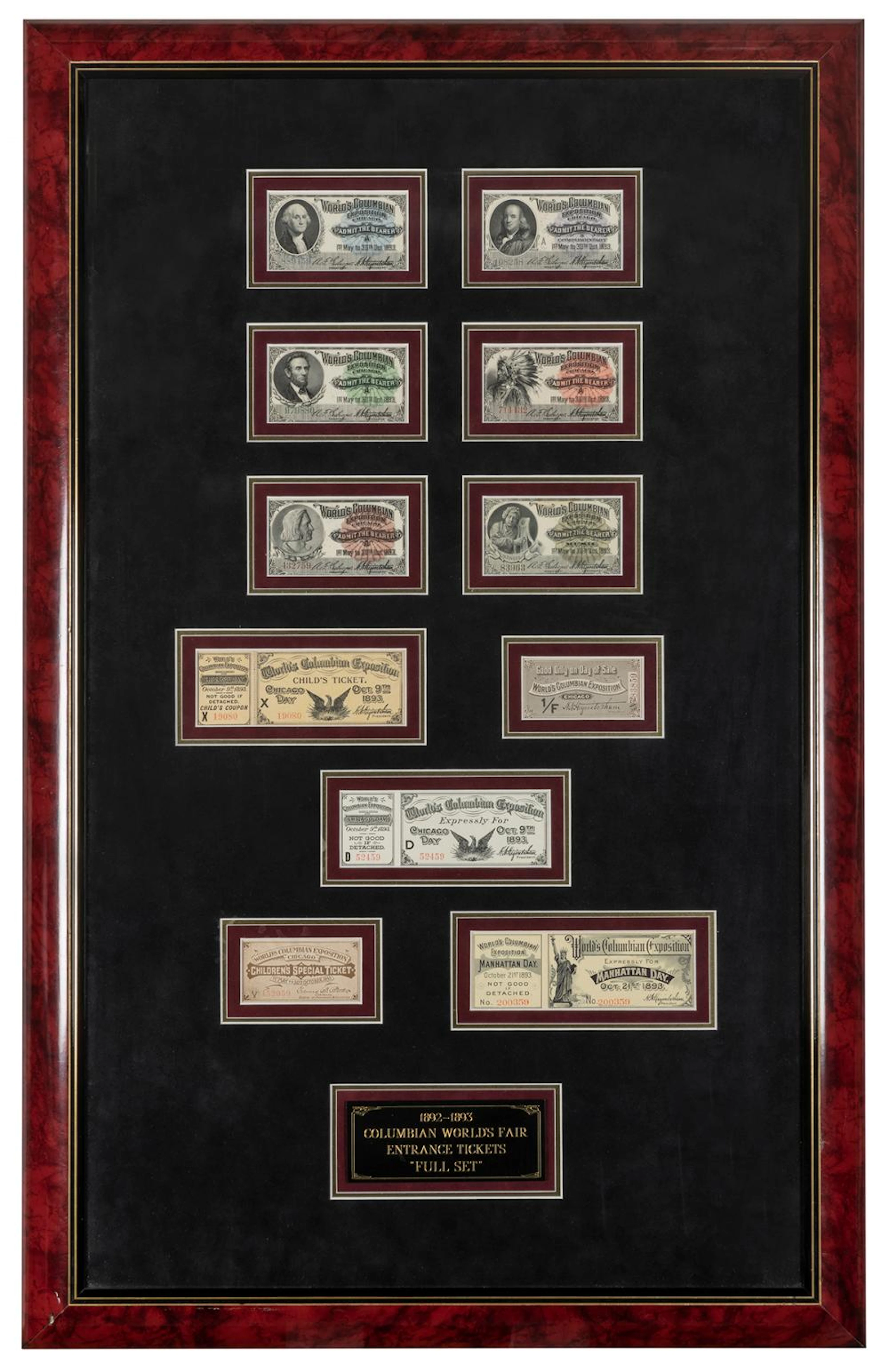 [WORLD?S COLUMBIAN EXPOSITION]. Complete set of 11 admissio...