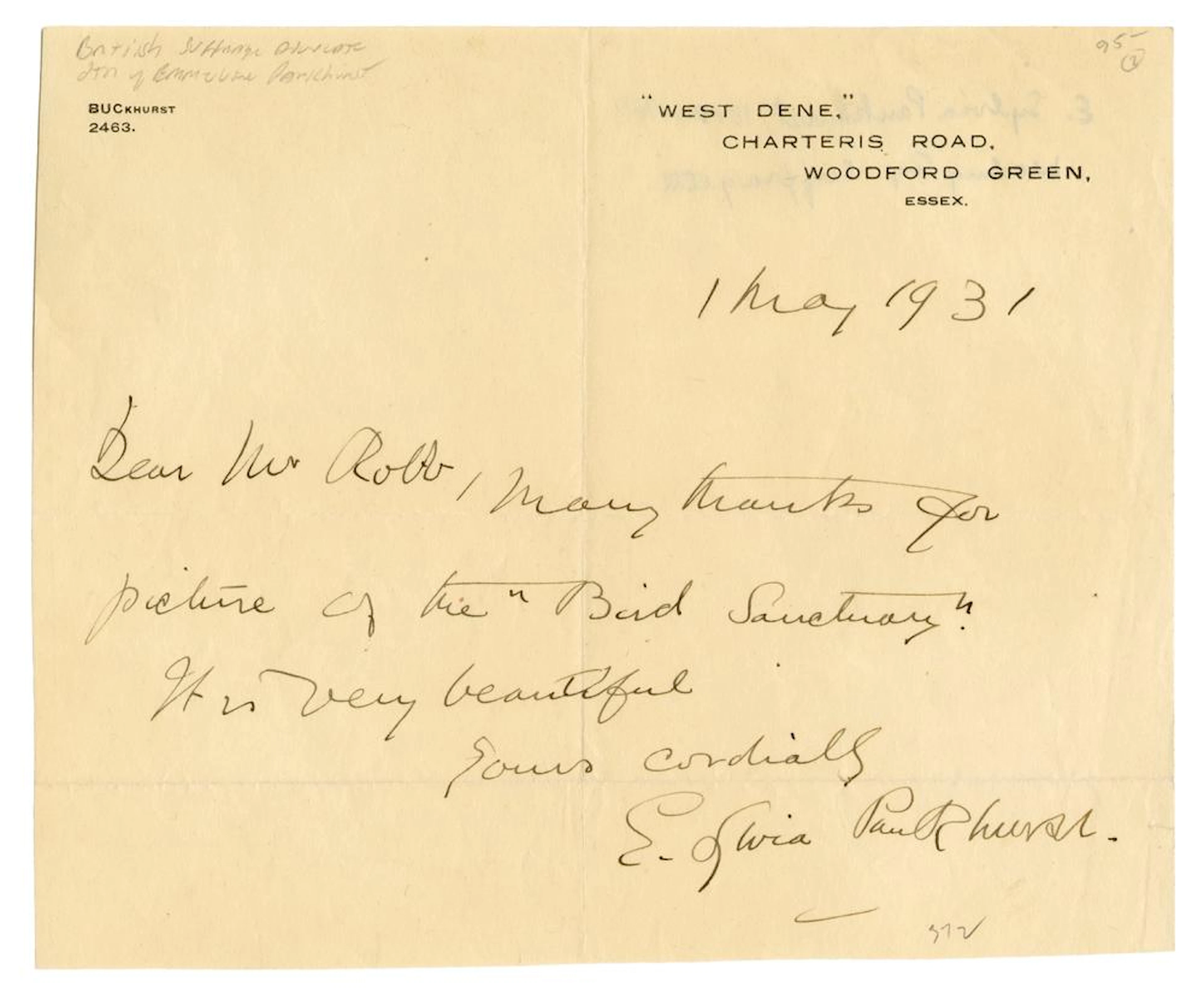 [WOMEN?S SUFFRAGE]. ? [PANKHURST, Estelle Sylvia (1882-1960...
