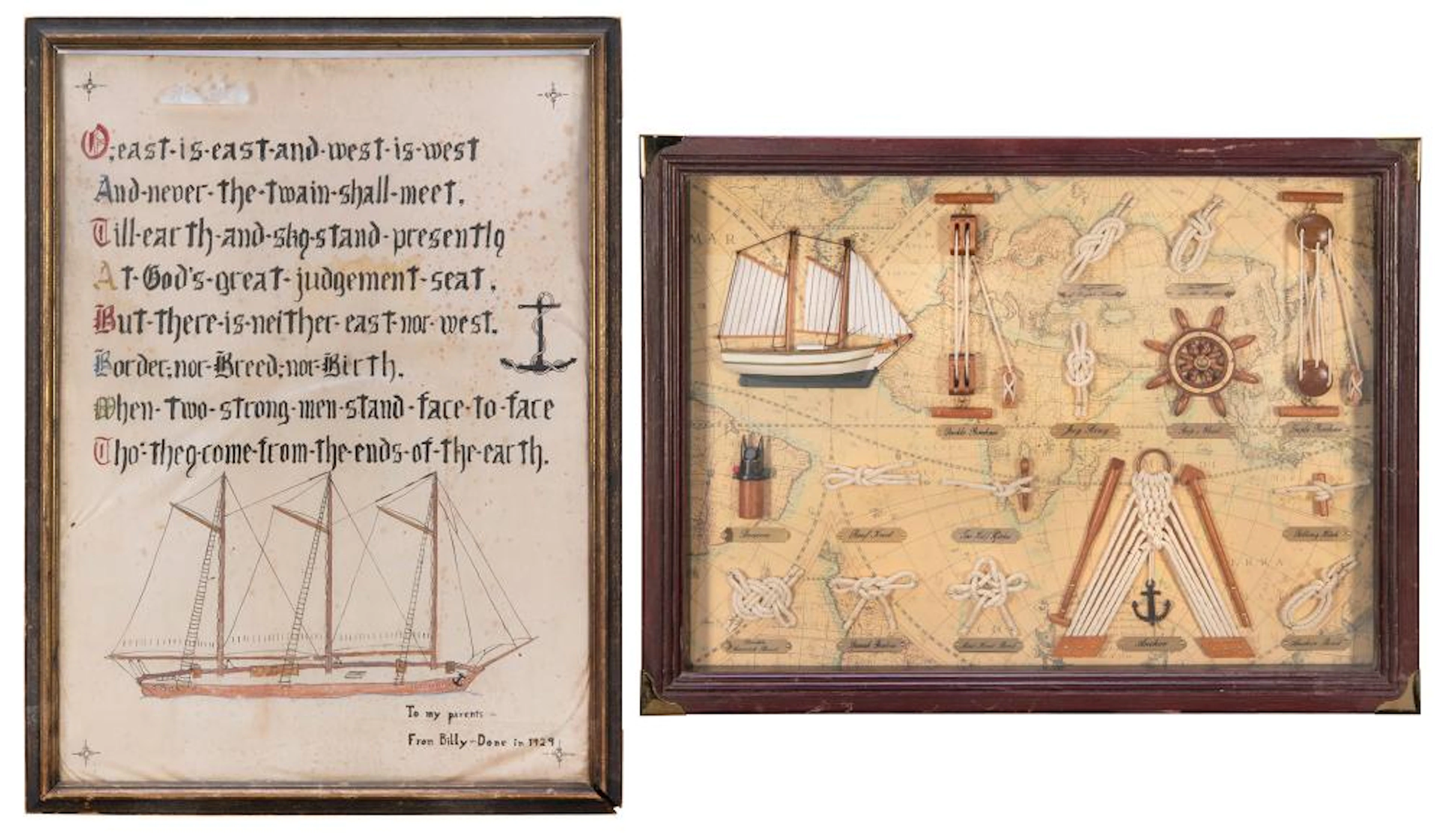Two nautically-themed framed items. Including: Framed shado...