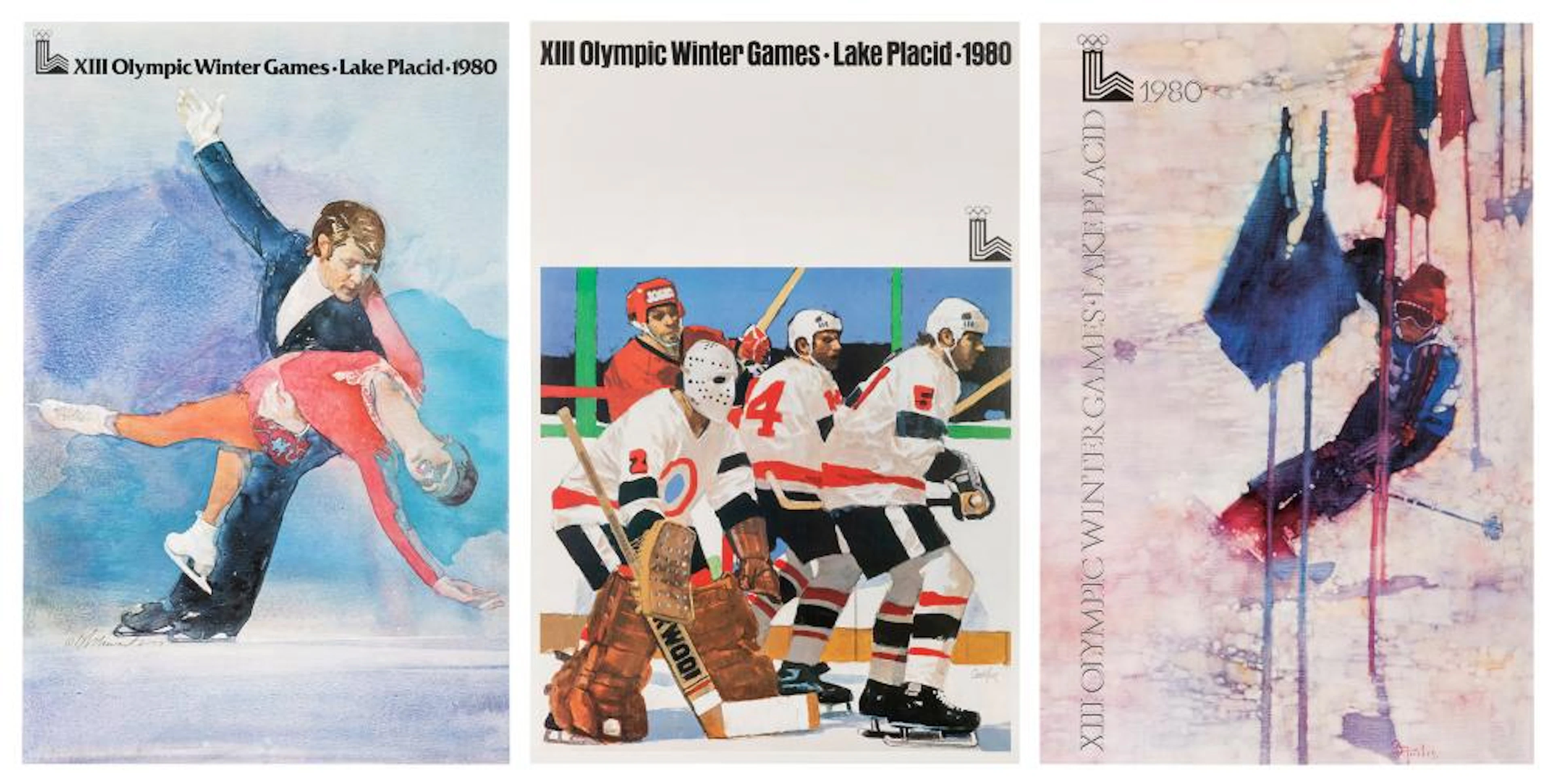 Lake Placid Olympic Winter Games 1980. Group of three poste...