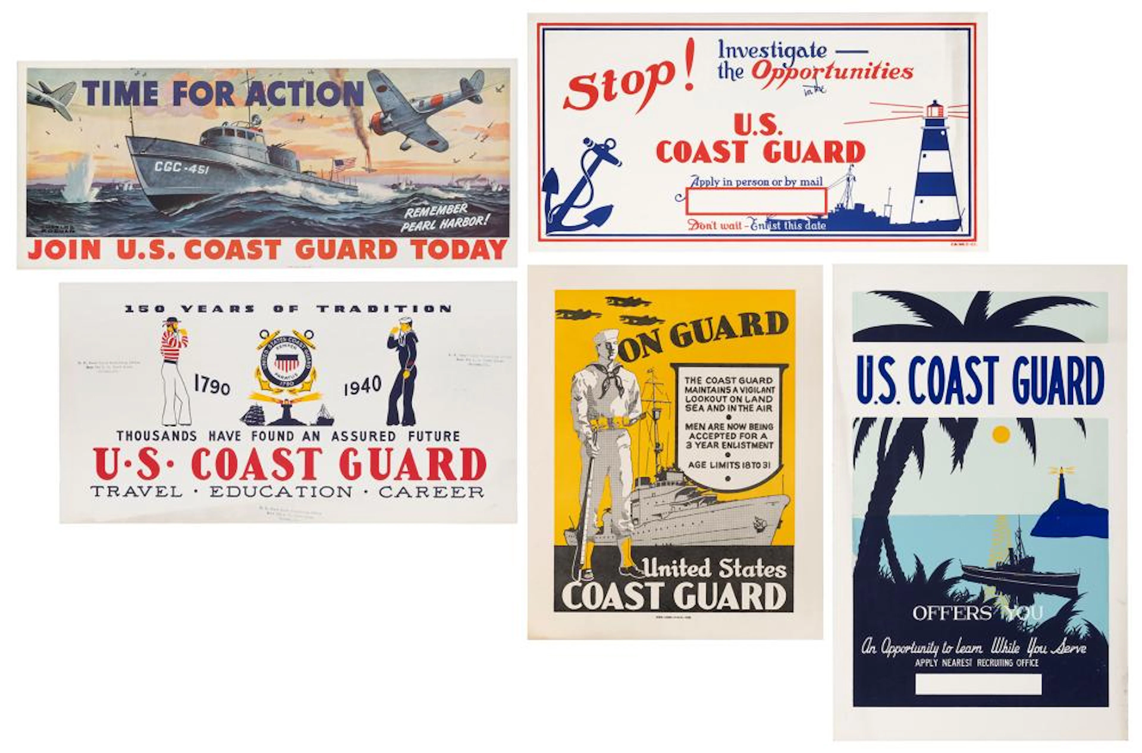 [U.S. COAST GUARD?WORLD WAR II]. Group of 6 posters. 1940s....