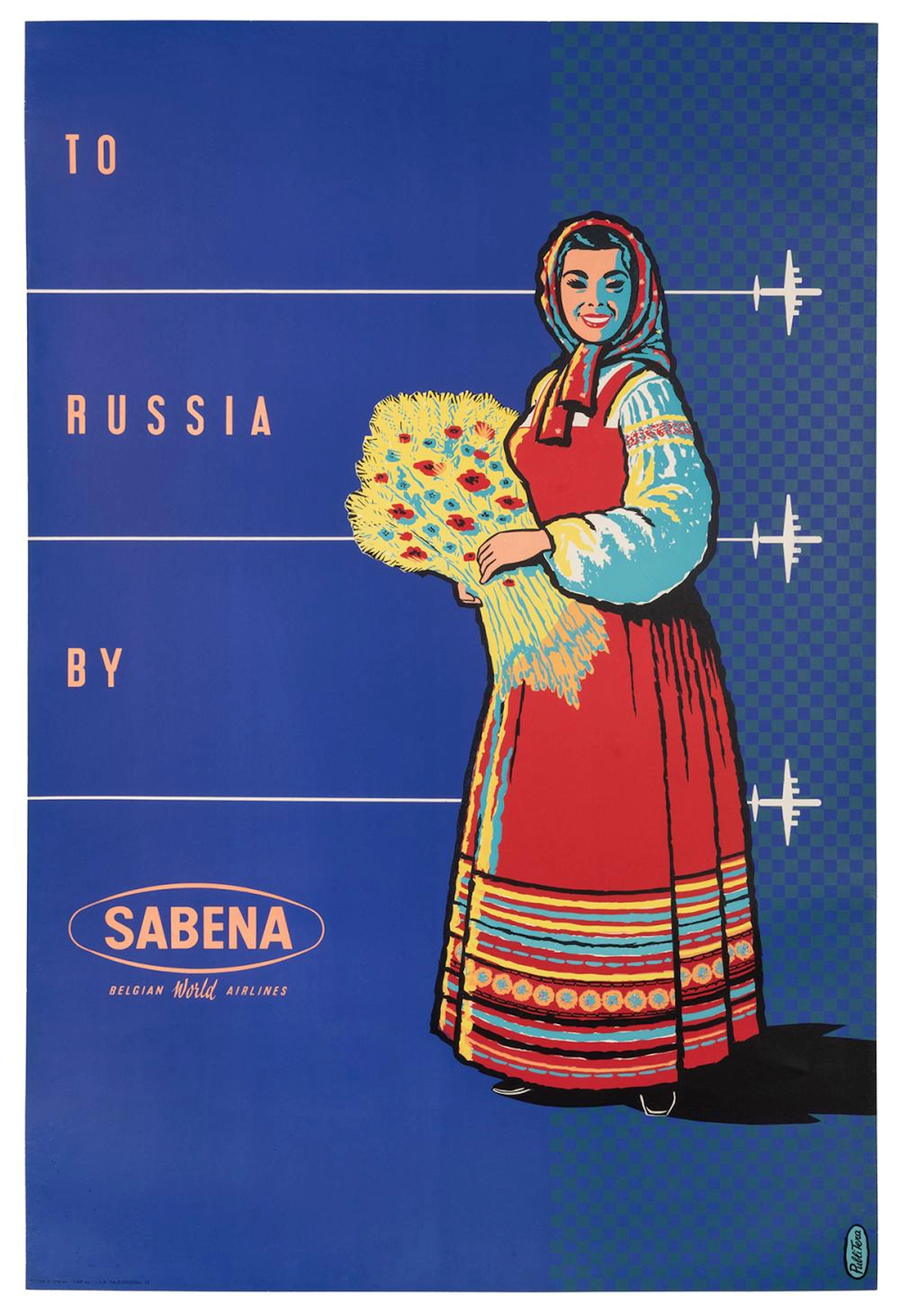 Sabena / Russia. 1957. Mid-century airline poster depicting...