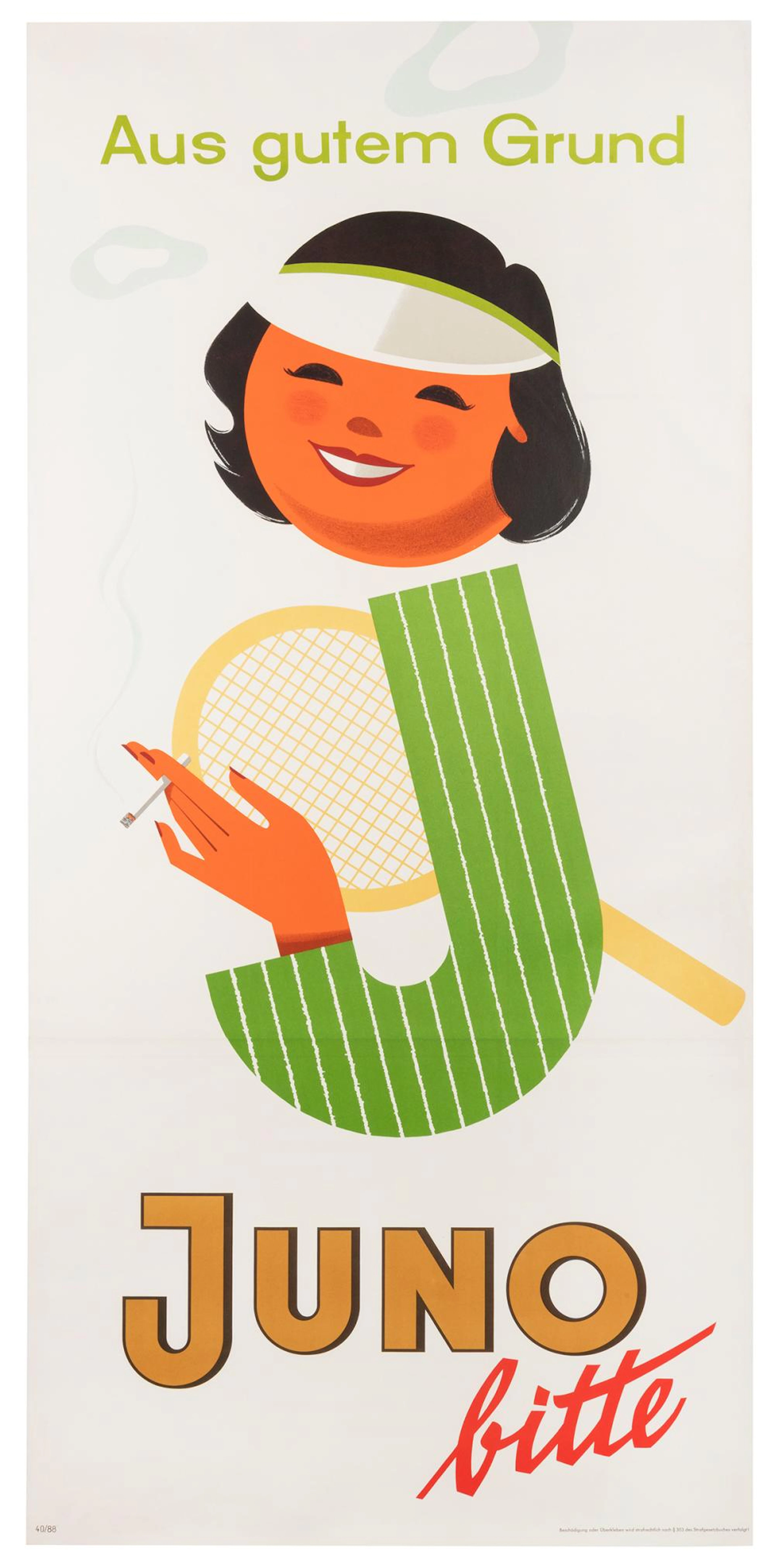Juno Bitte / [Tennis]. Germany, ca. 1950s. Two-sheet cigare...