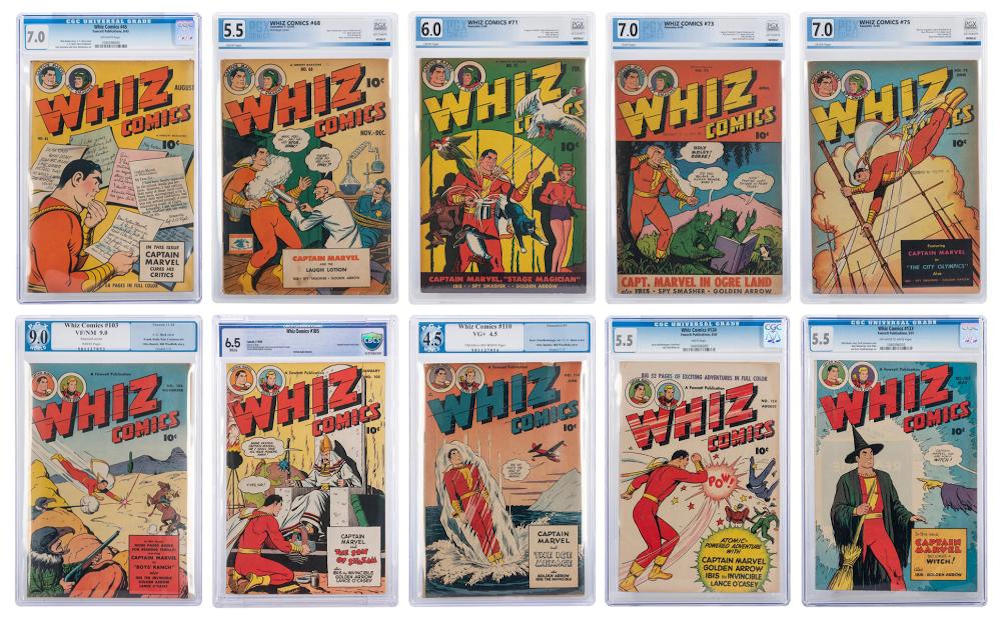[WHIZ]. Group of Ten Whiz Comic Books. Fawcette, ca. 1943-5...