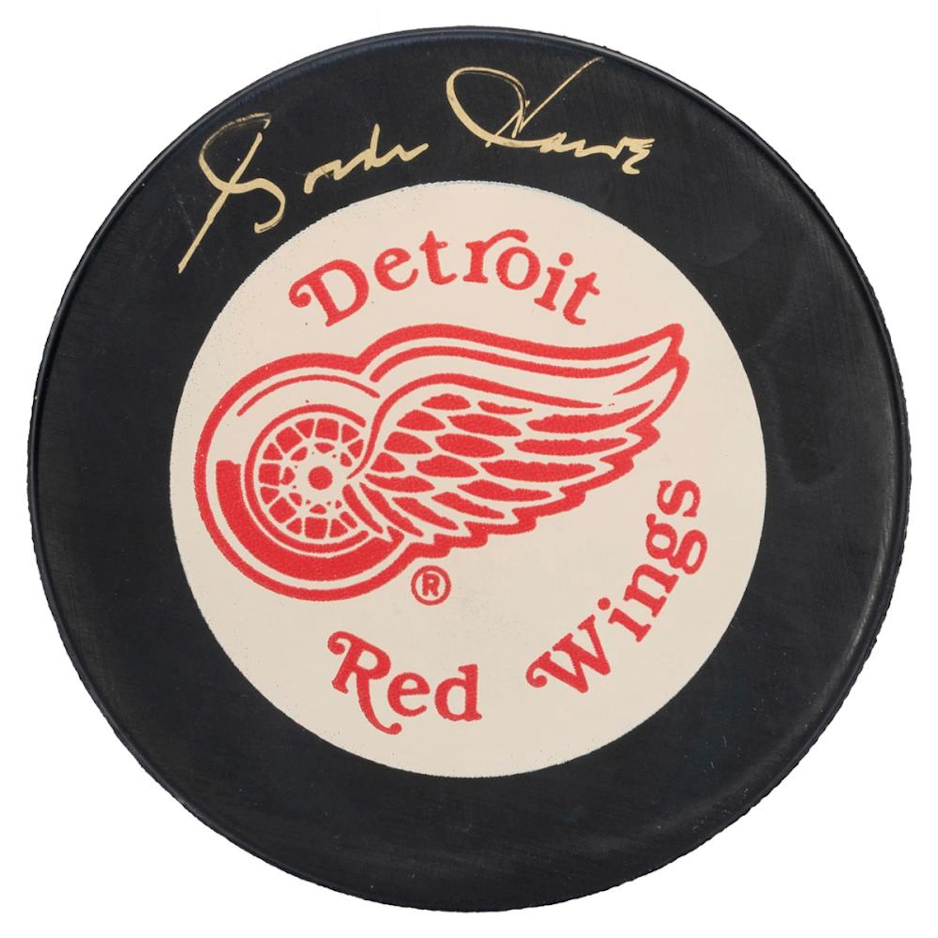 HOWE, Gordie (b. 1928-2016). Signed Hockey puck. Quebec: In...