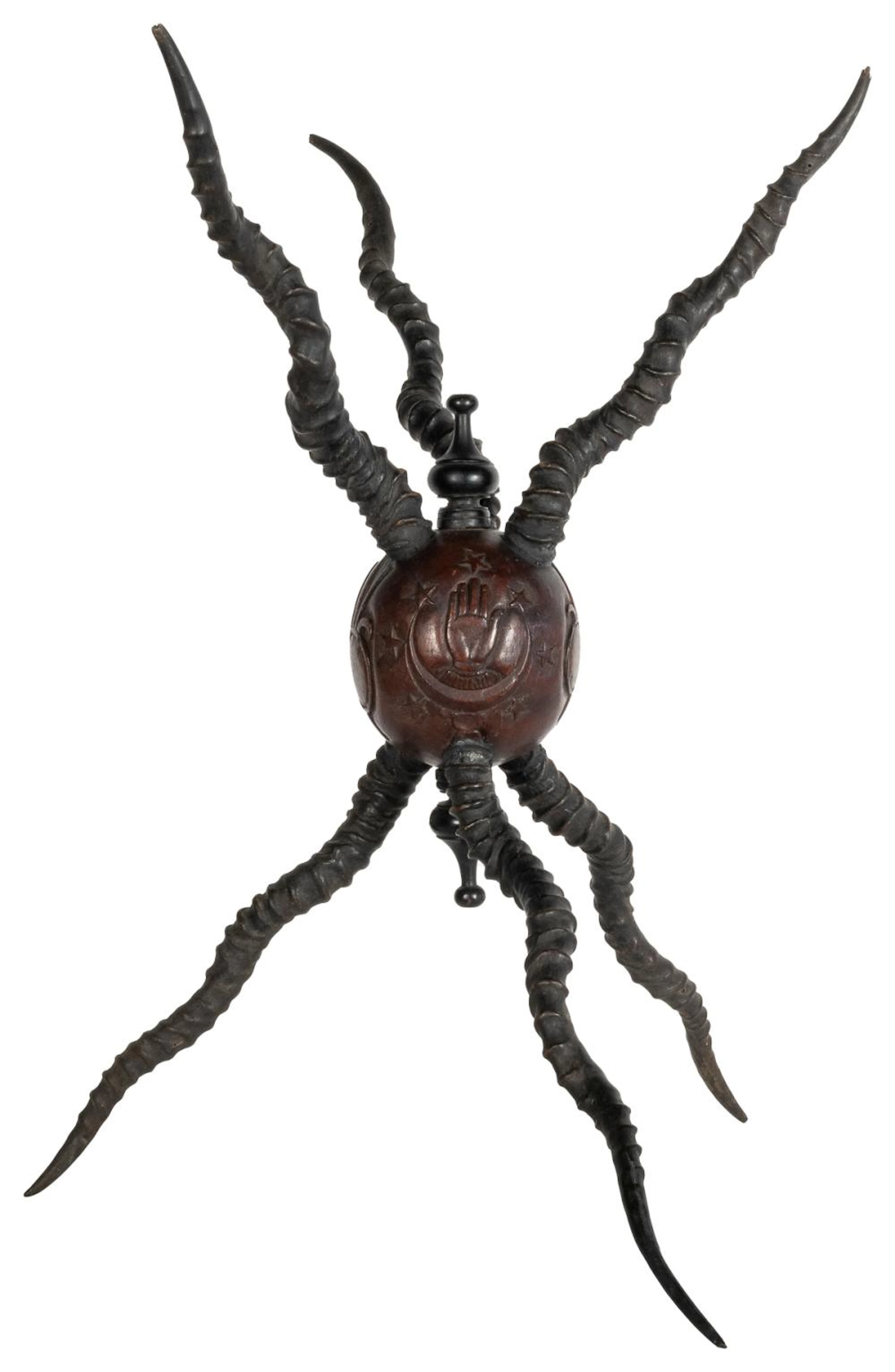 [AMERICAN FOLK ART]. Wood Carved Ball with Oddfellows Hand ...