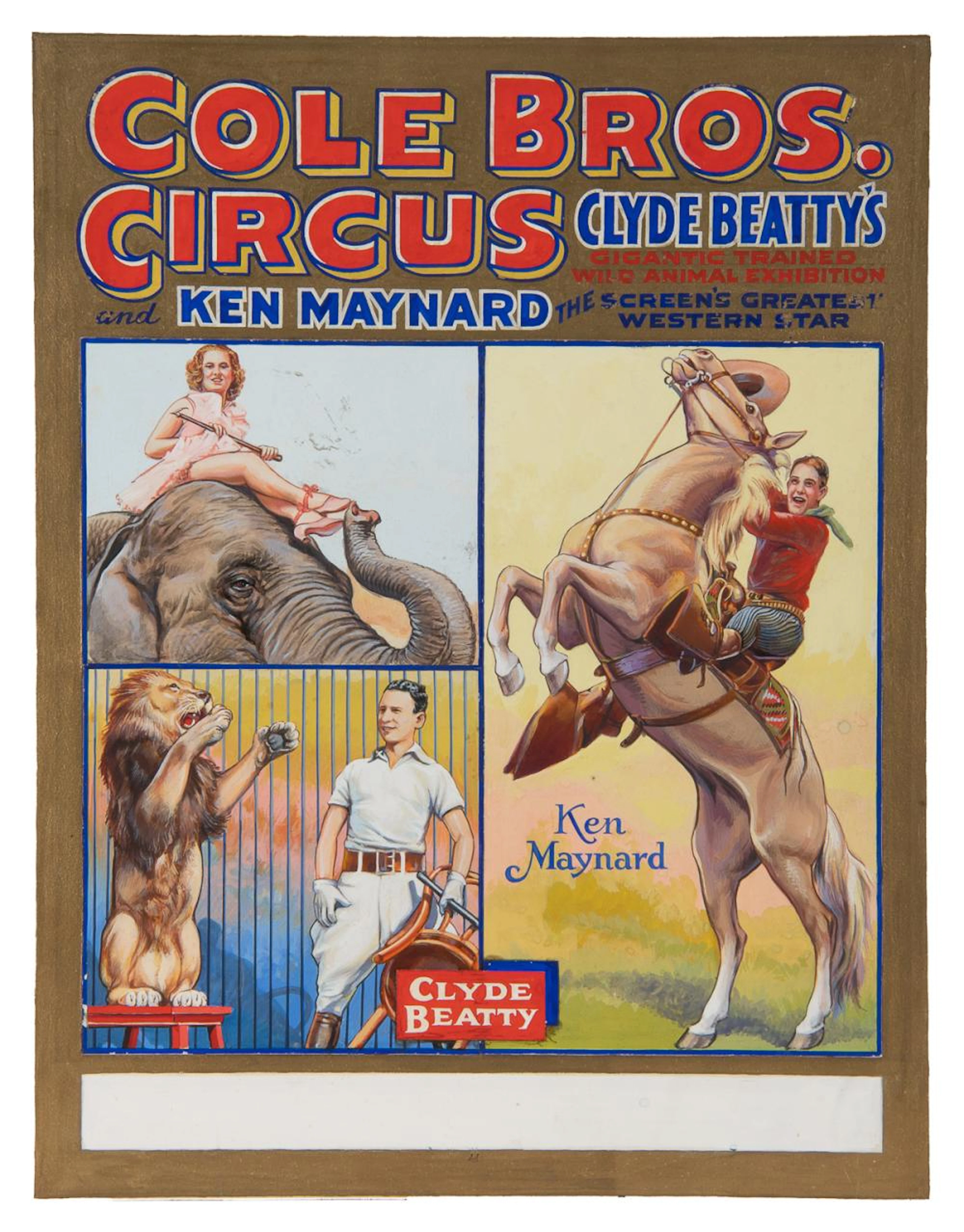 [POSTER MAQUETTE]. Cole Bros. Circus Clyde Beatty?s Giganti...