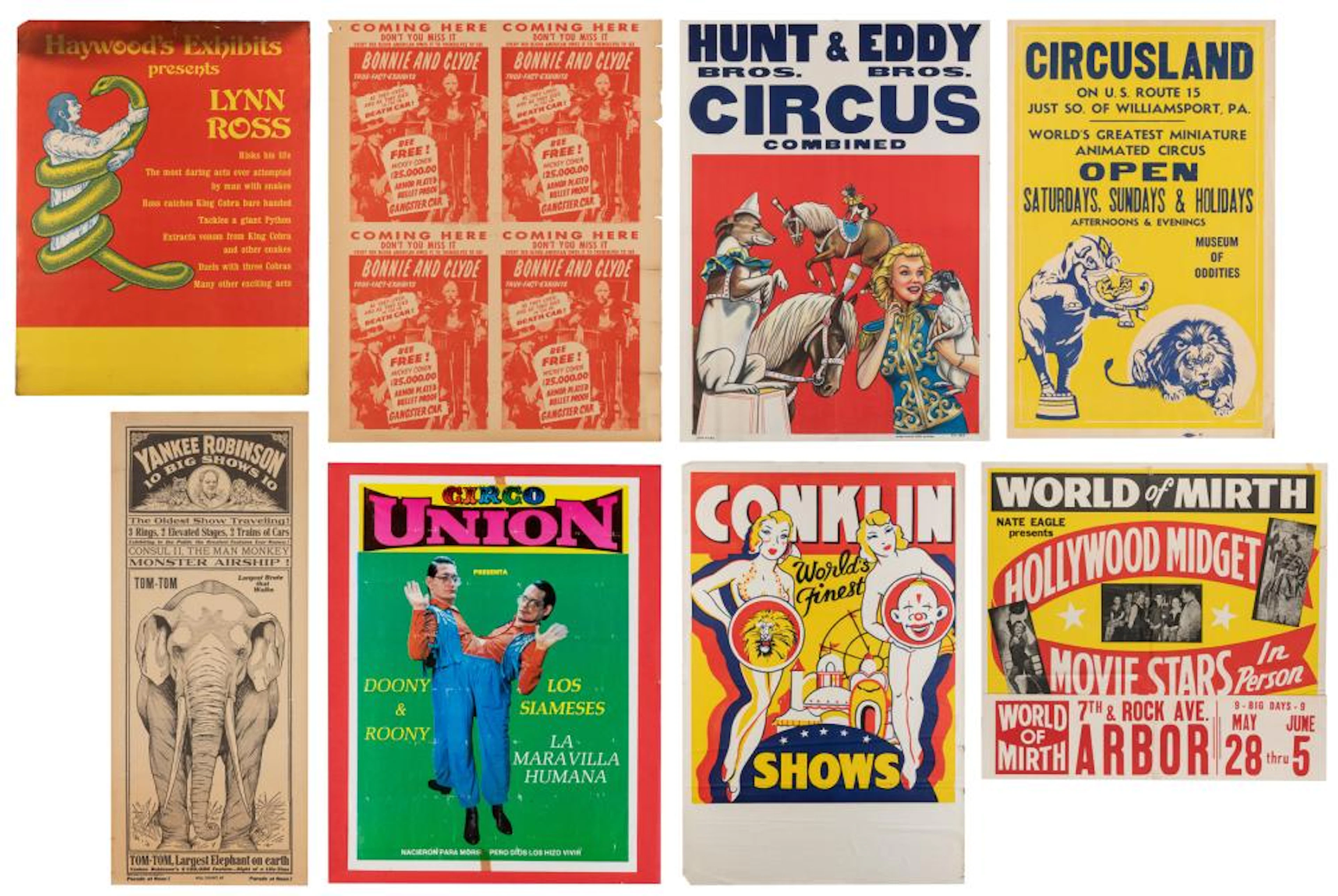 Eight Circus and Sideshow Posters. Circa 1940s?70s. Include...