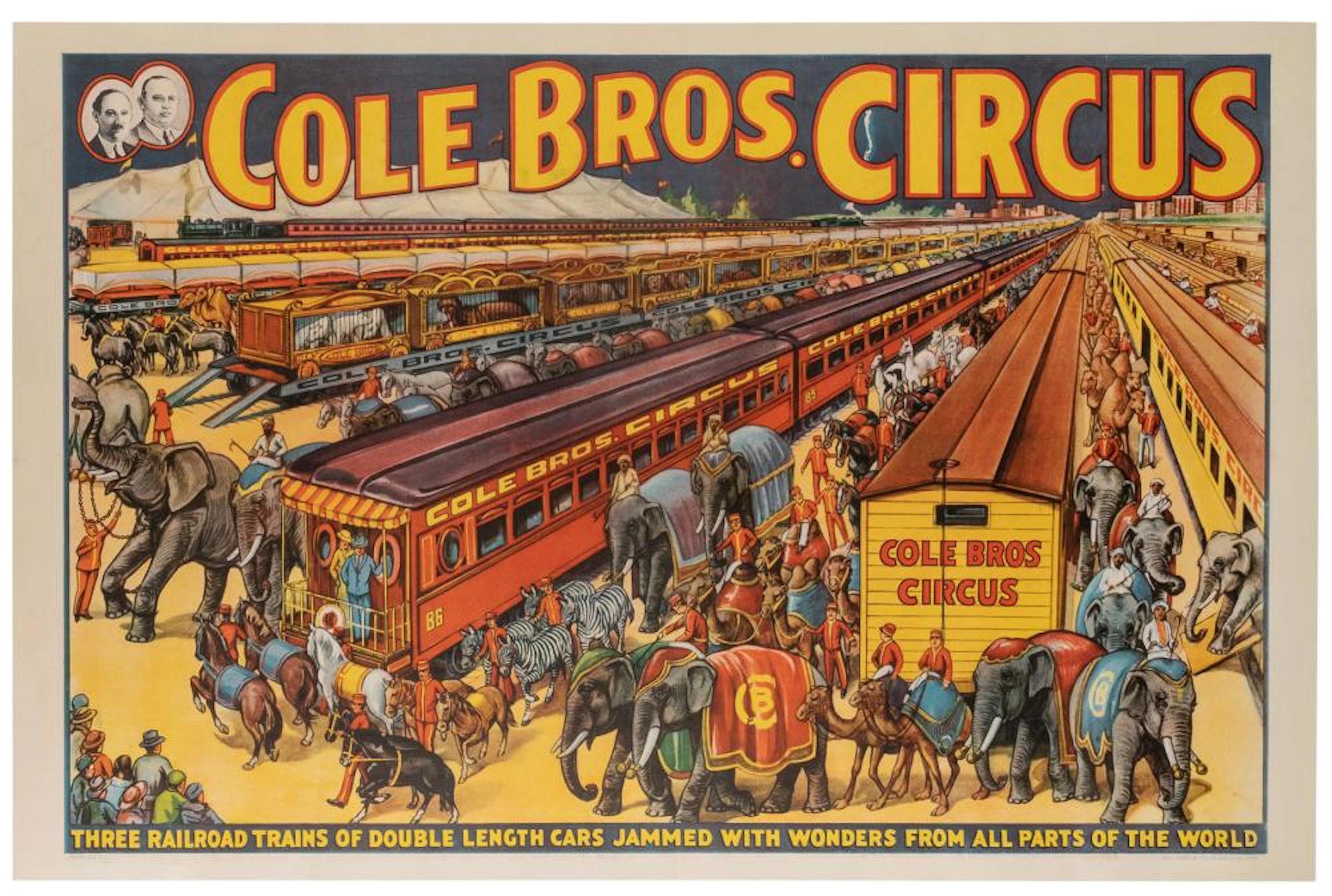 Cole Bros. Circus / Three Railroad Trains of Double Length ...