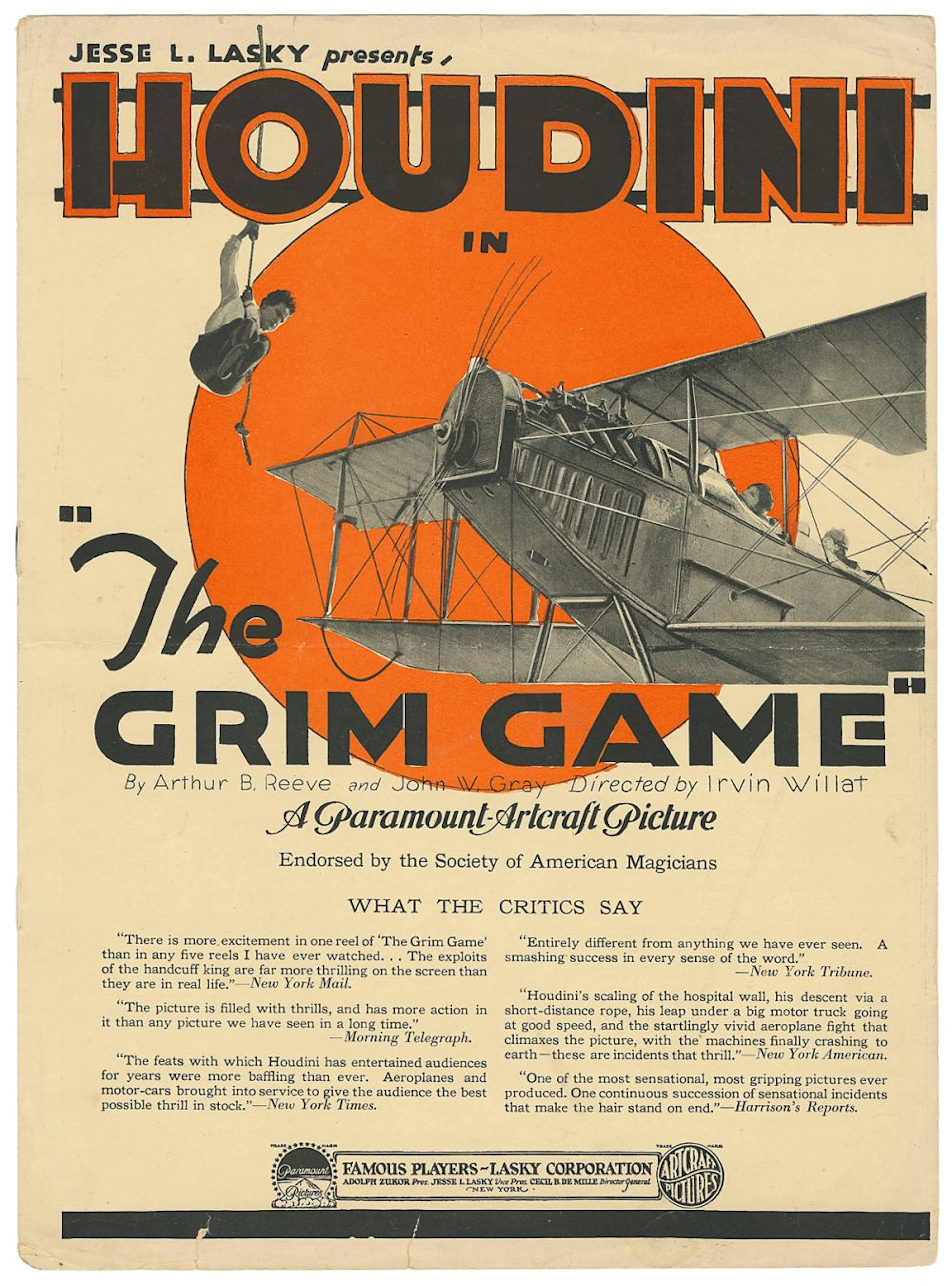 HOUDINI, Harry (Erik Weisz, 1874 ? 1926). The Grim Game Pro...