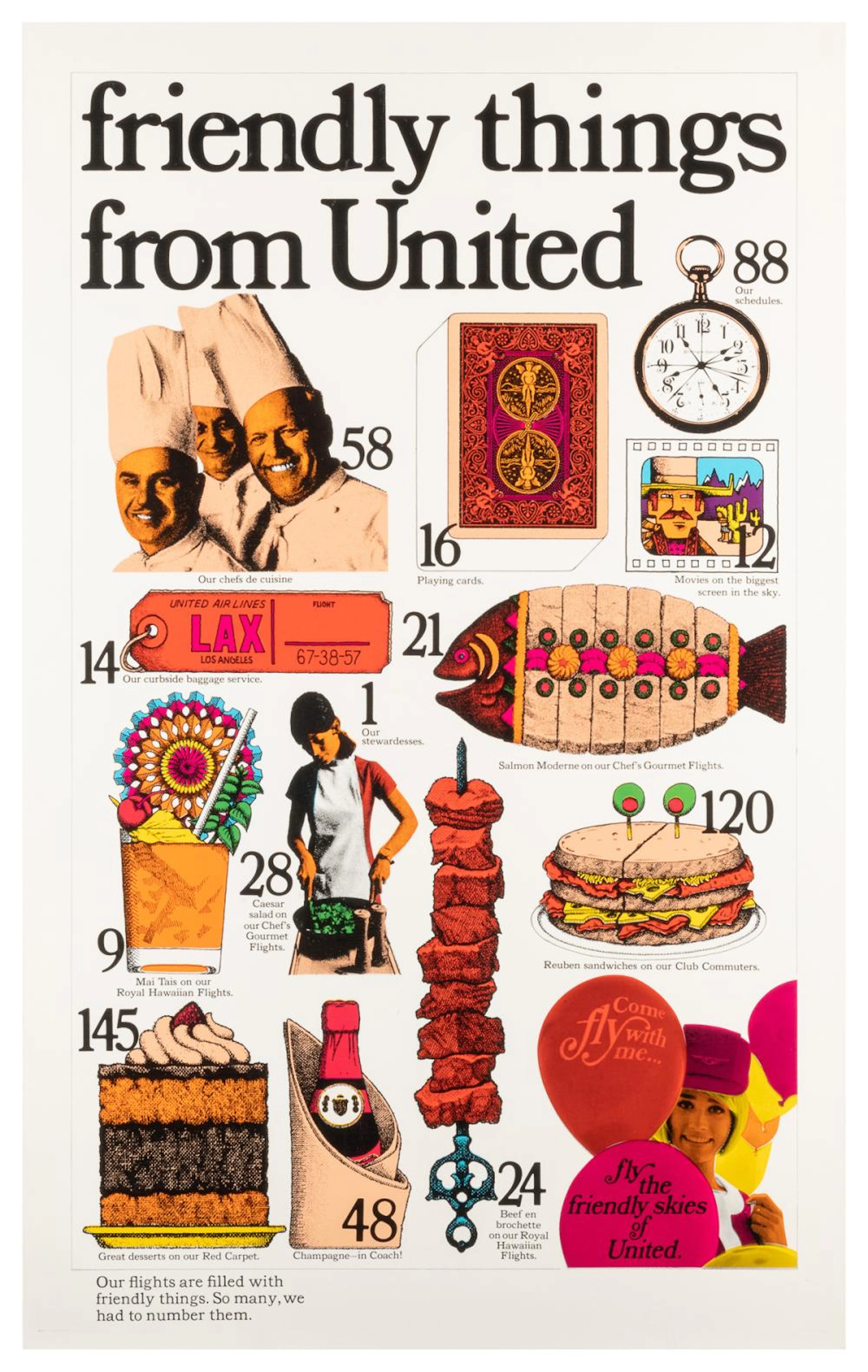 Friendly Things From United. Circa 1970. Poster illustratin...