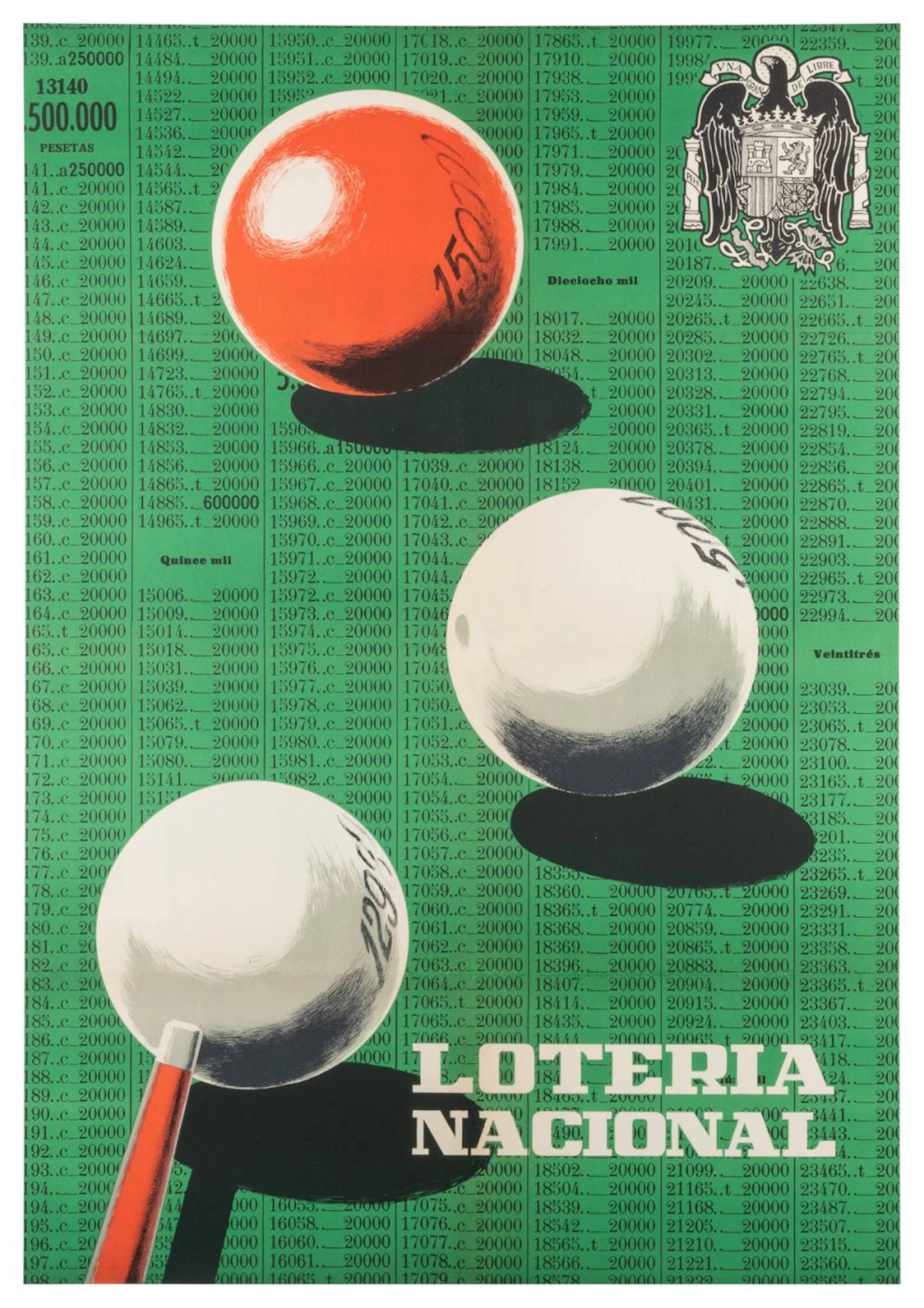 [BILLIARDS]. Loteria Nacional. Spain, ca. 1950s. Poster for...