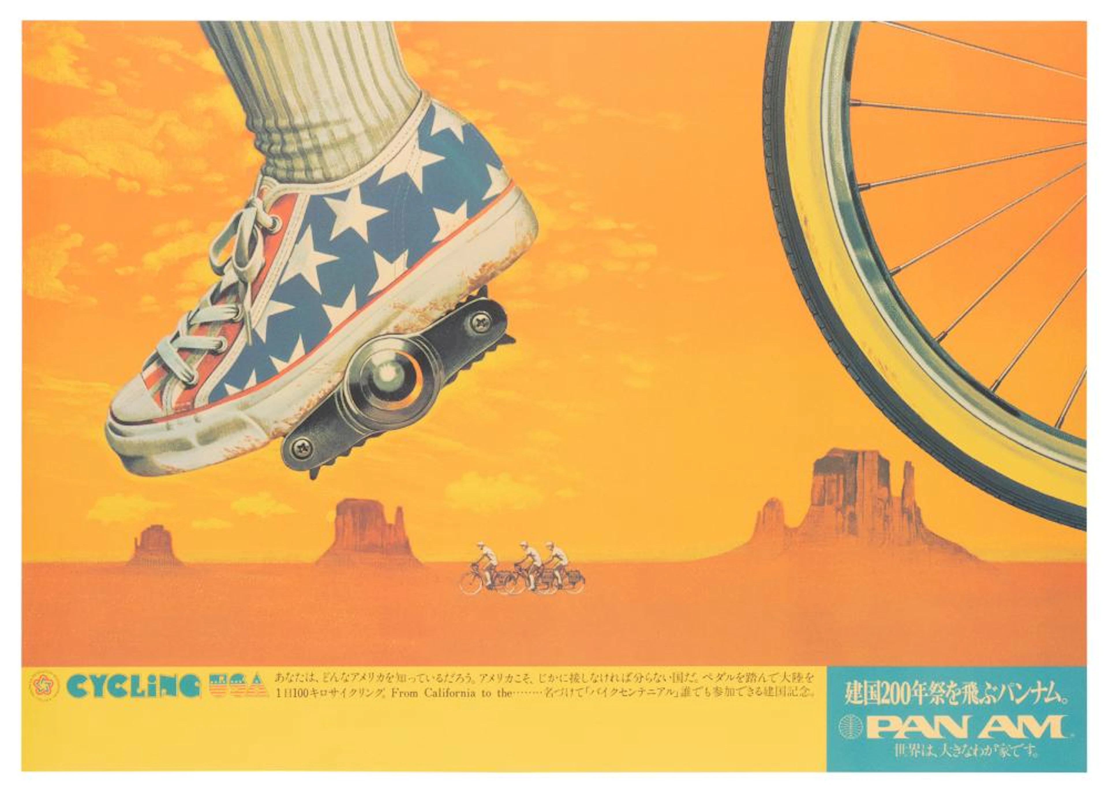 Pan Am / Cycling USA. 1976. Travel poster promoting a cycli...