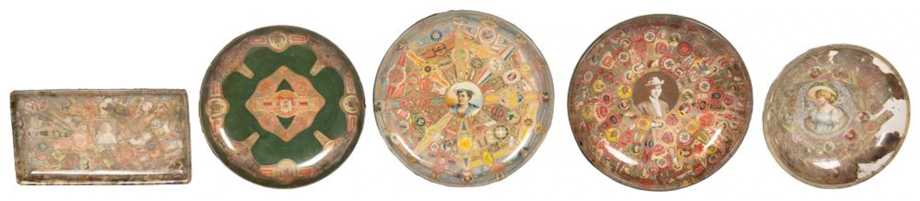 [FOLK ART]. A Group of Four of Cigar Label-Decorated Bowls ...