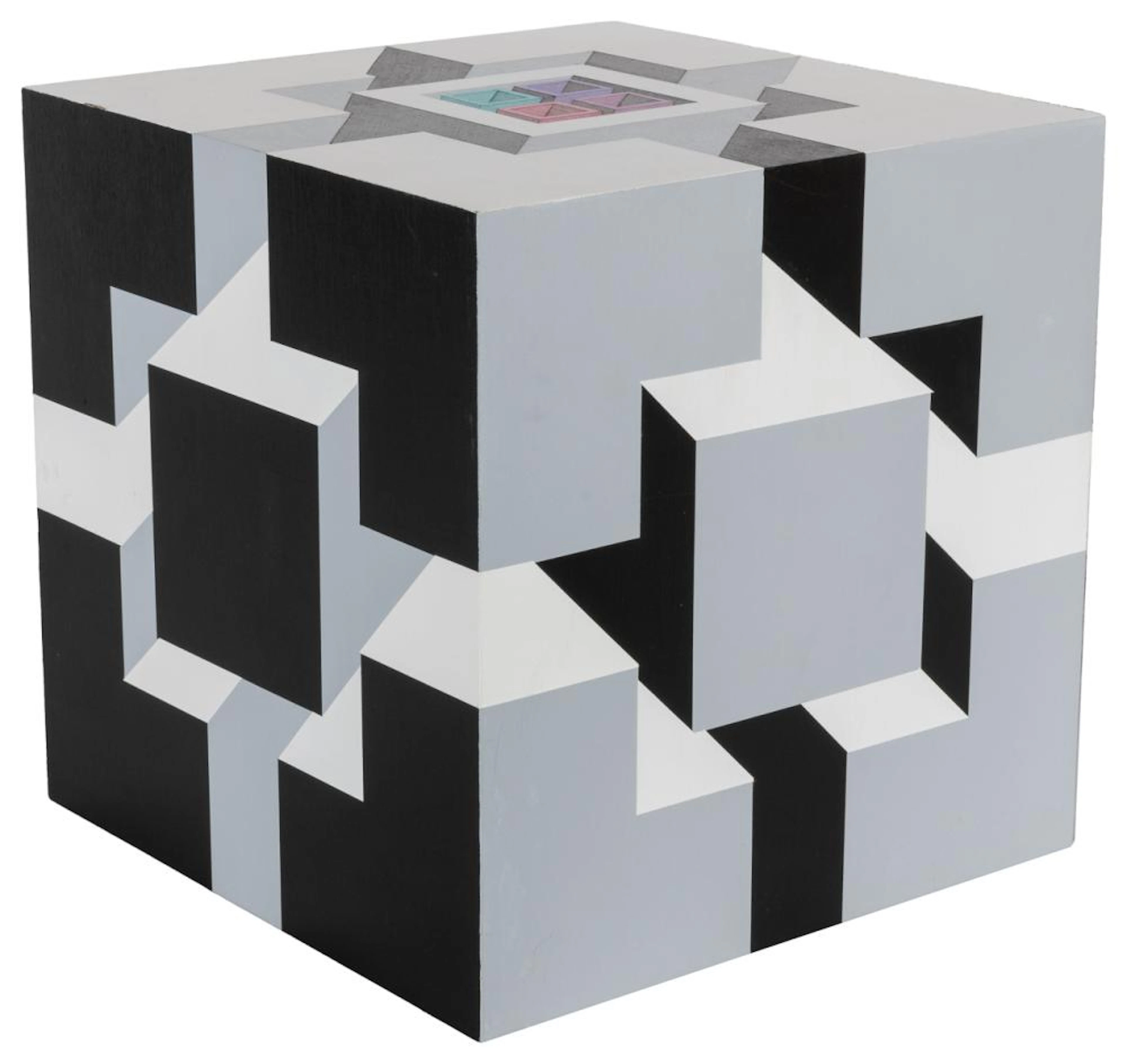 GRIMALDI, Mario (American, 1927-1997). Painted Wooden Cube ...