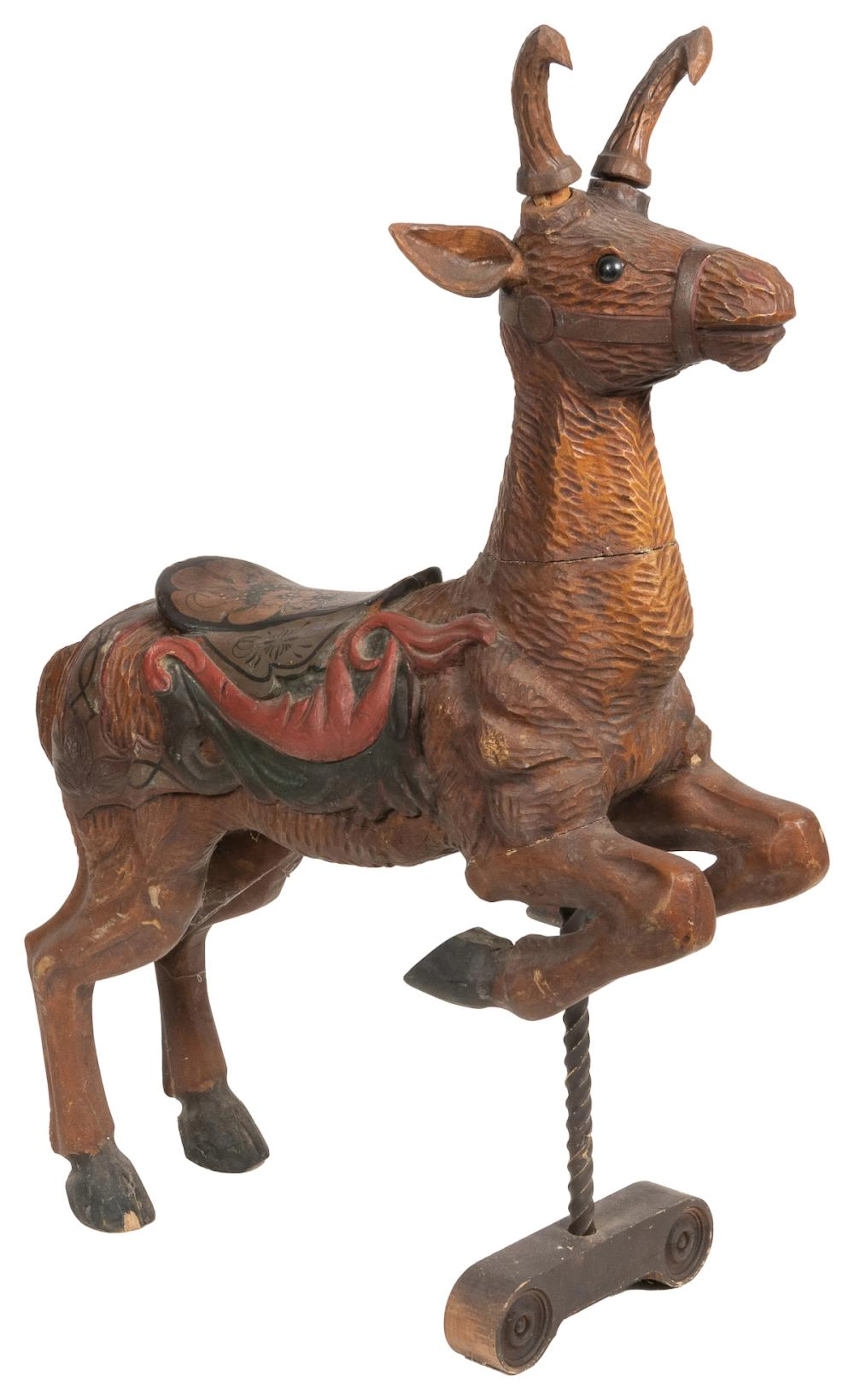 [FOLK ART] Reindeer with Metal and Wood Stand. [Ca. mid 20t...