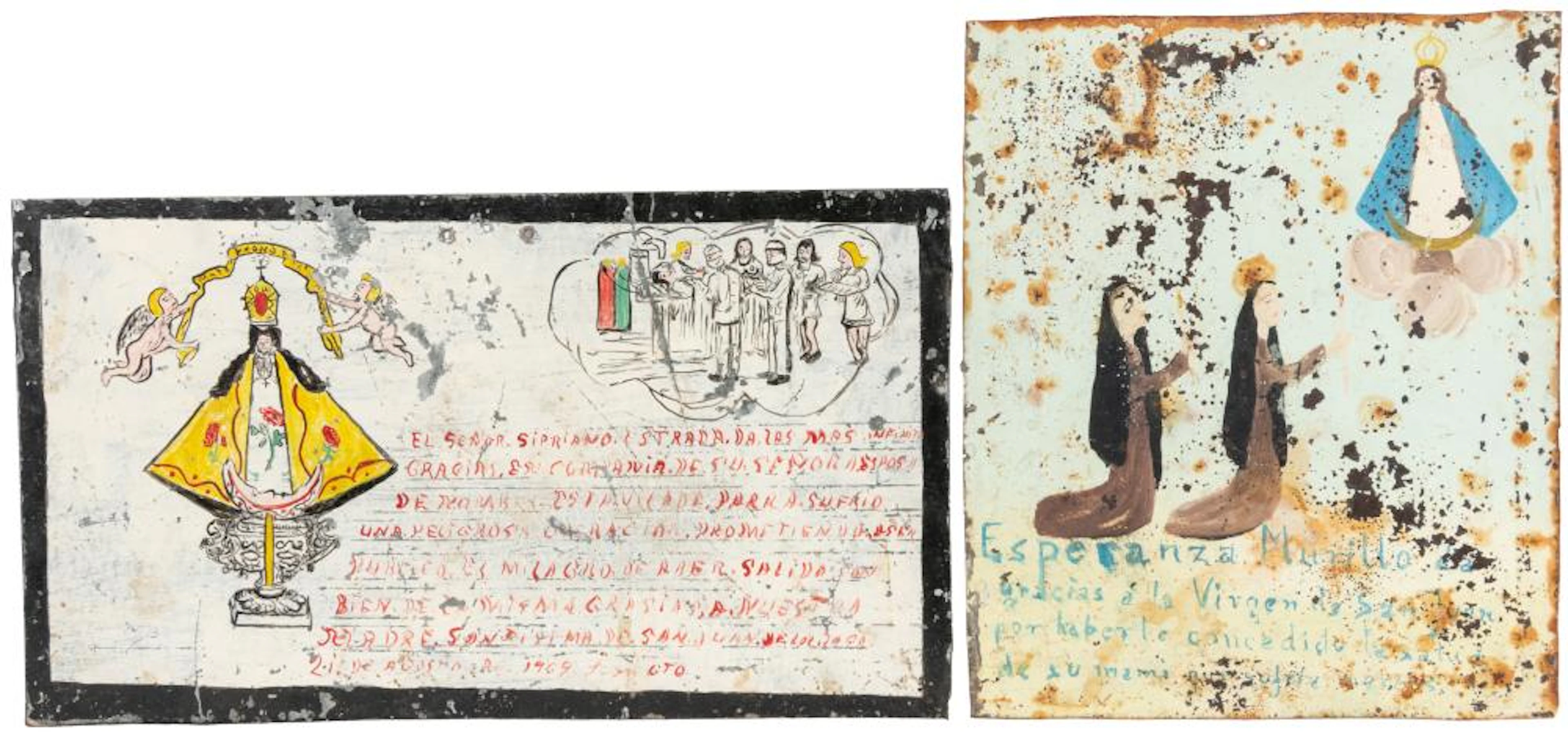 [MEXICAN FOLK ART]. A Group of Four Hand-Painted Ex-Voto Re...