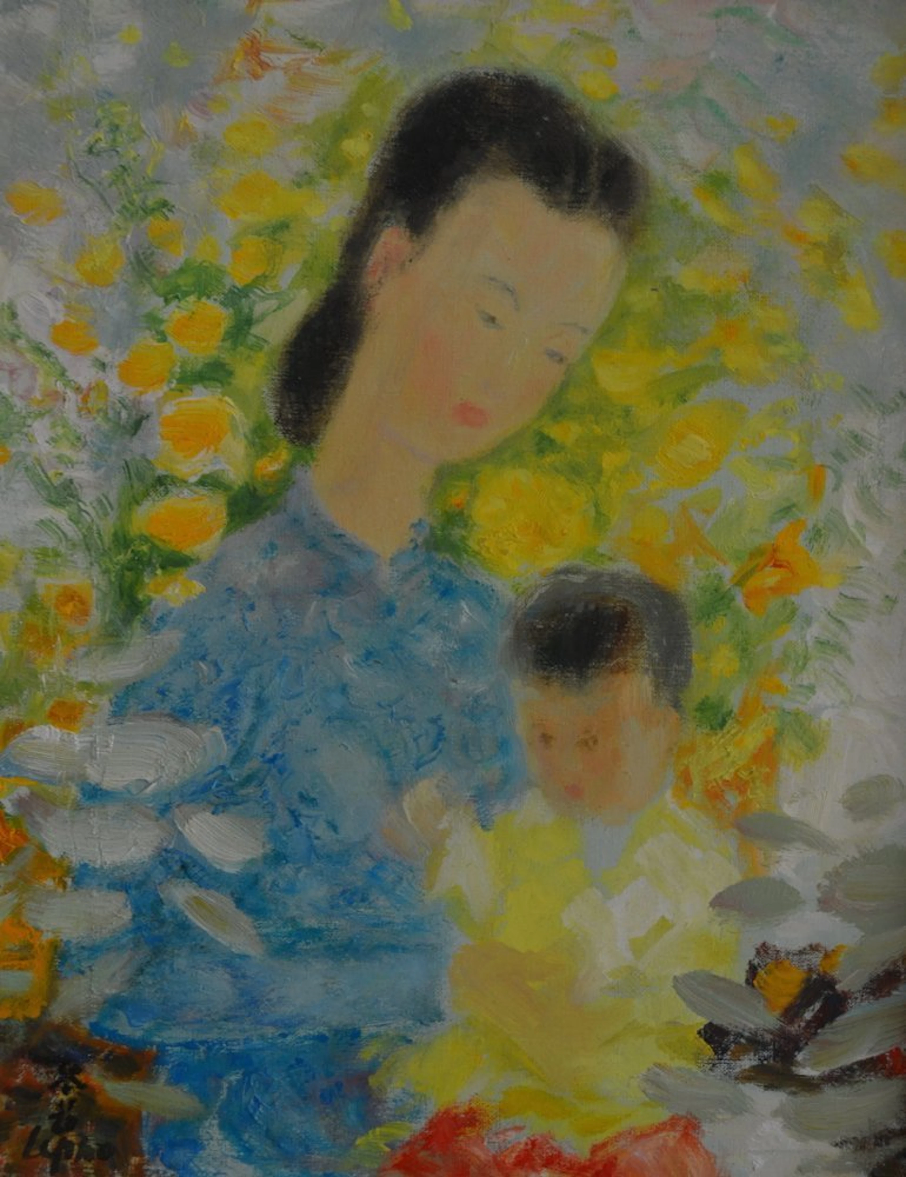 Le Pho (1902-2001) O/C Portrait of Mother and Child