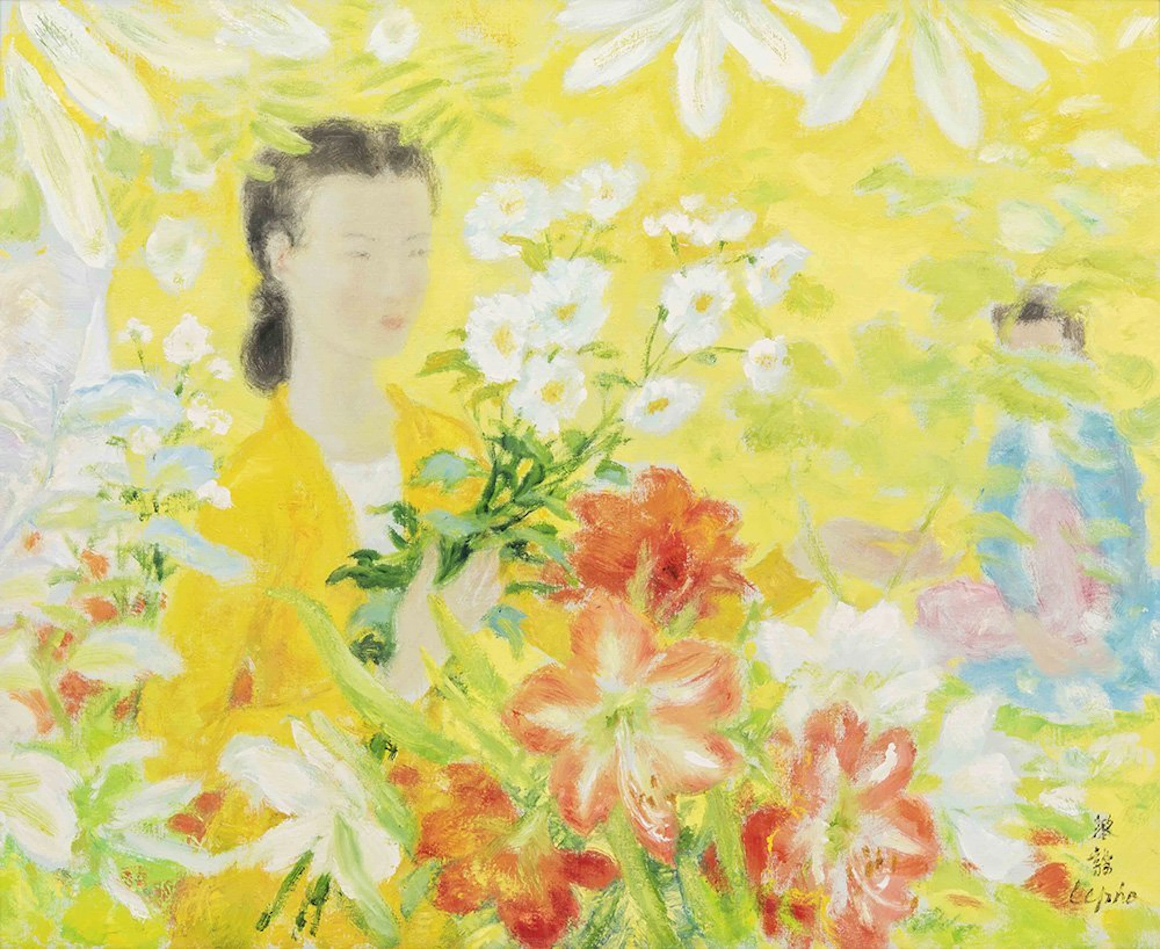Le Pho (1907-2001) Woman in Garden Oil Painting