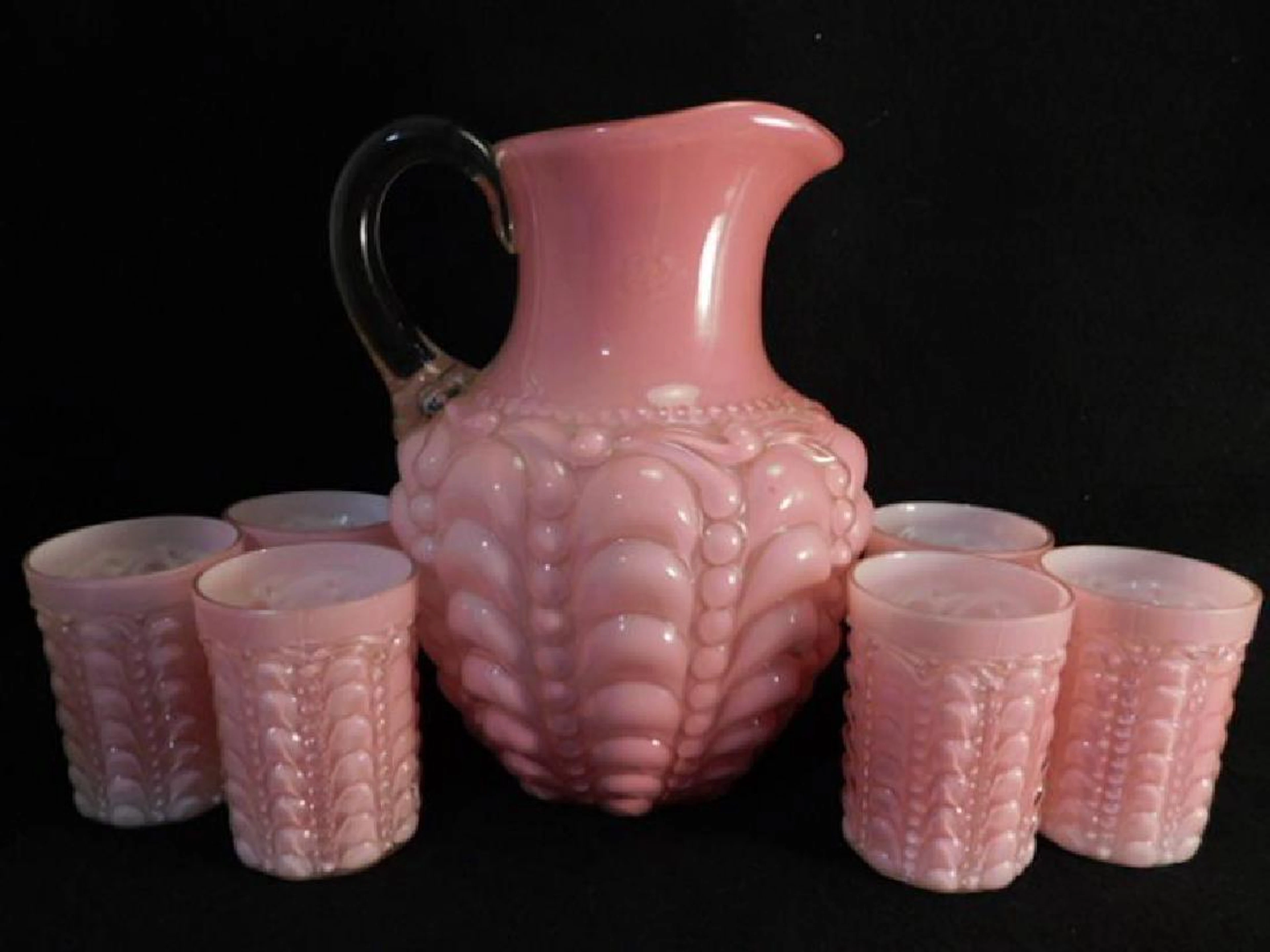 Pink cased glass 1800's victorian guttate water pitcher