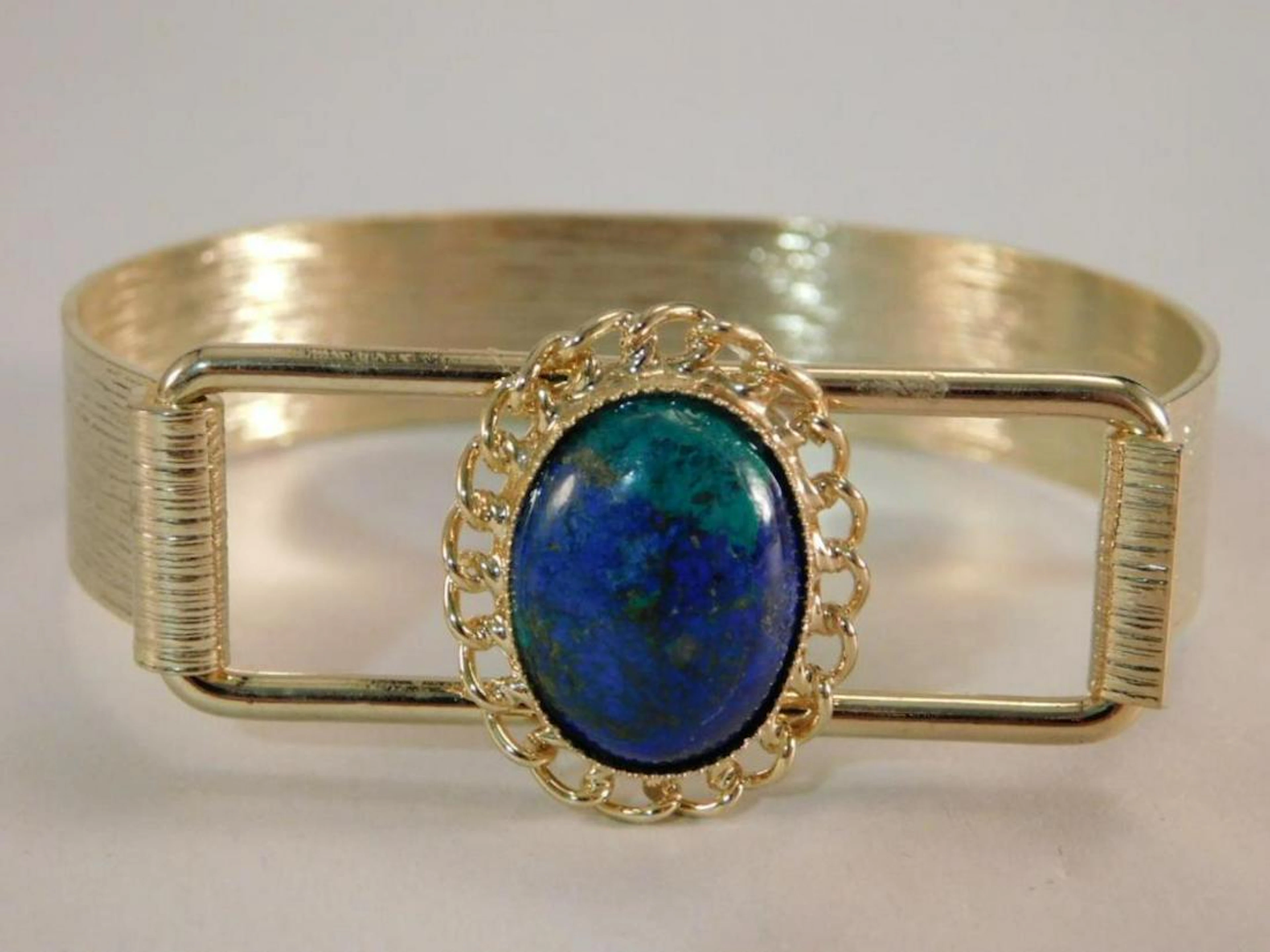 CHRYSOCOLLA METAL CUFF BRACELET ROCK STONE LAPIDARY