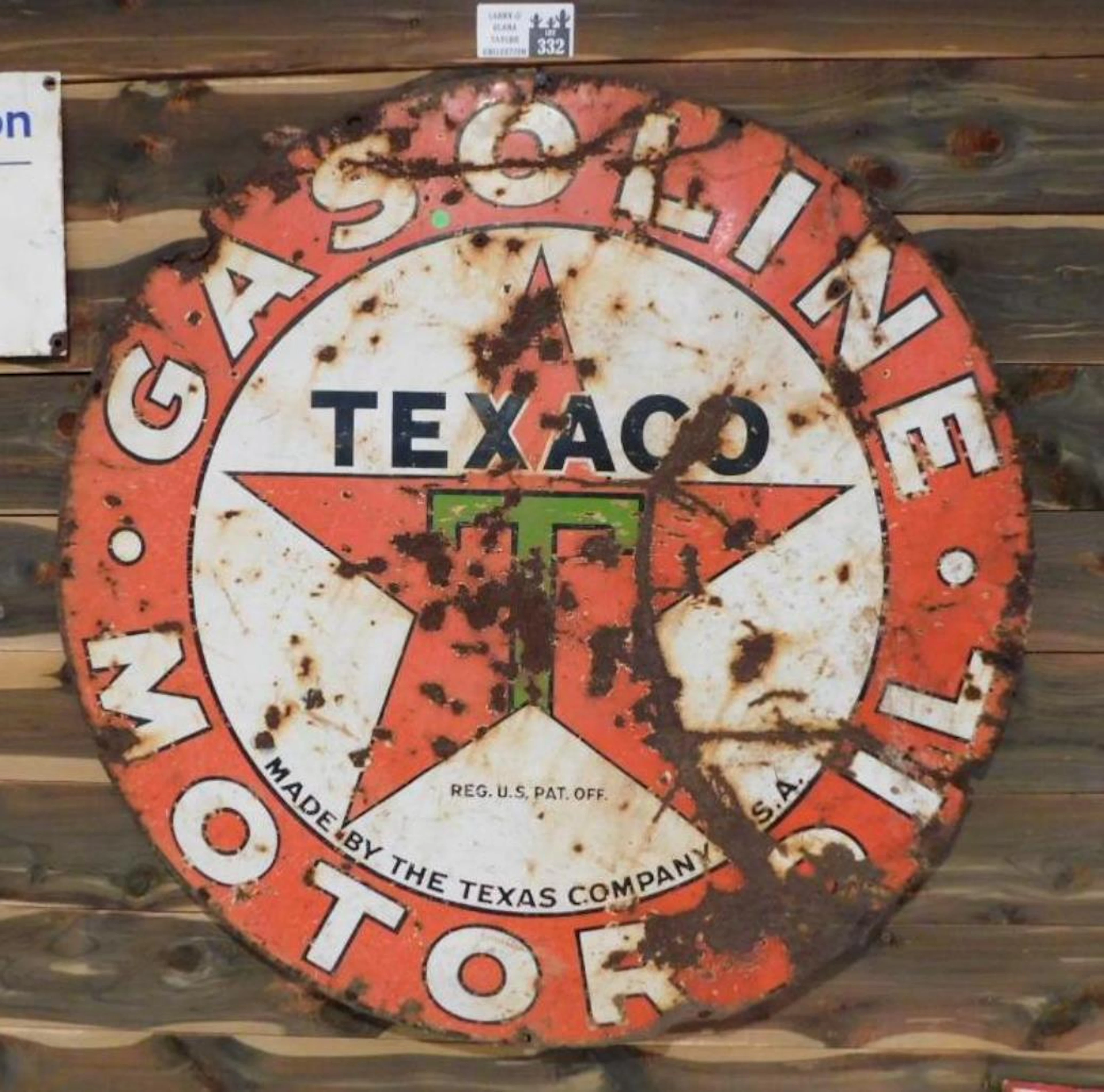 TEXACO GASOLINE MOTOR OIL SINGLE SIDED PORCELAI
