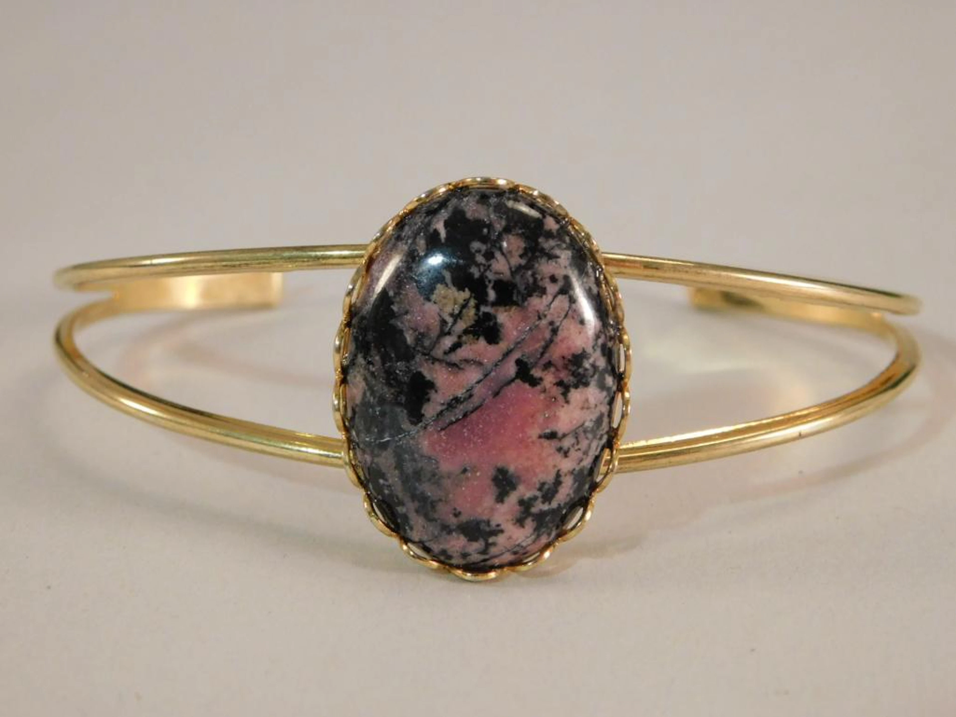 RHODONITE METAL CUFF BRACELET