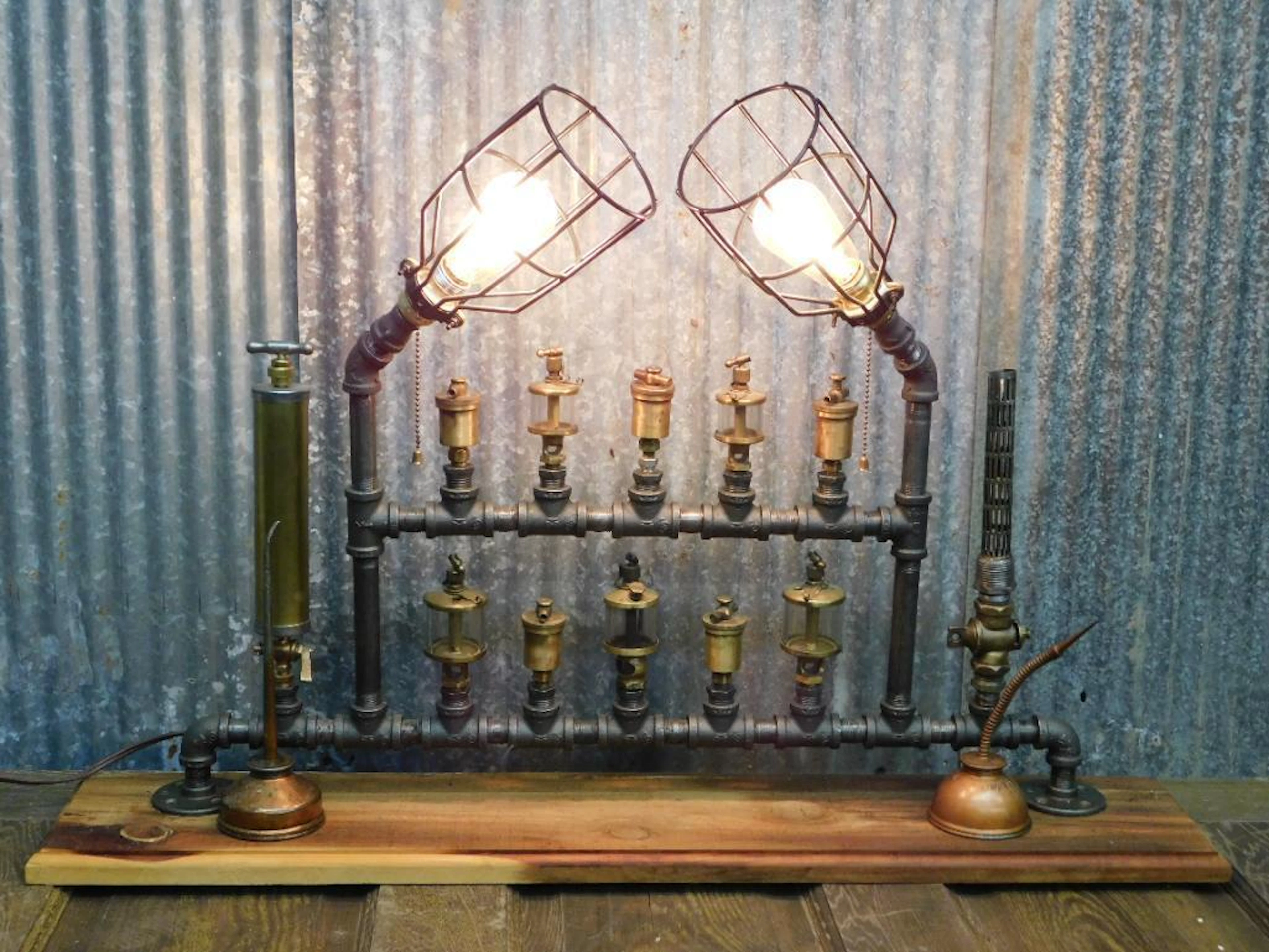 ONE OF A KIND STEAMPUNK INDUSTRIAL LAMP OOAK OILERS