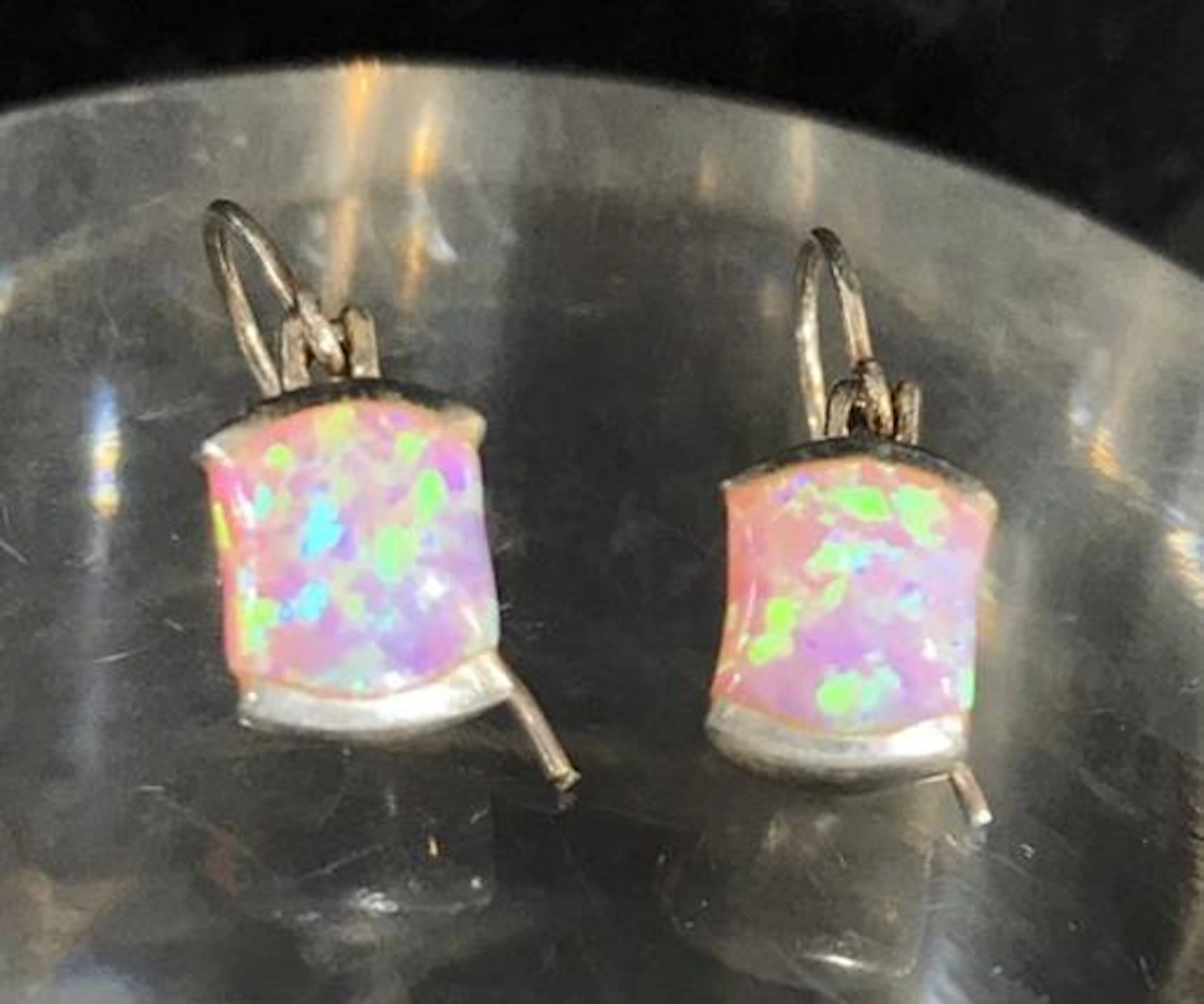 Sterling Silver Set Pierced Opal Earrings of Unusual