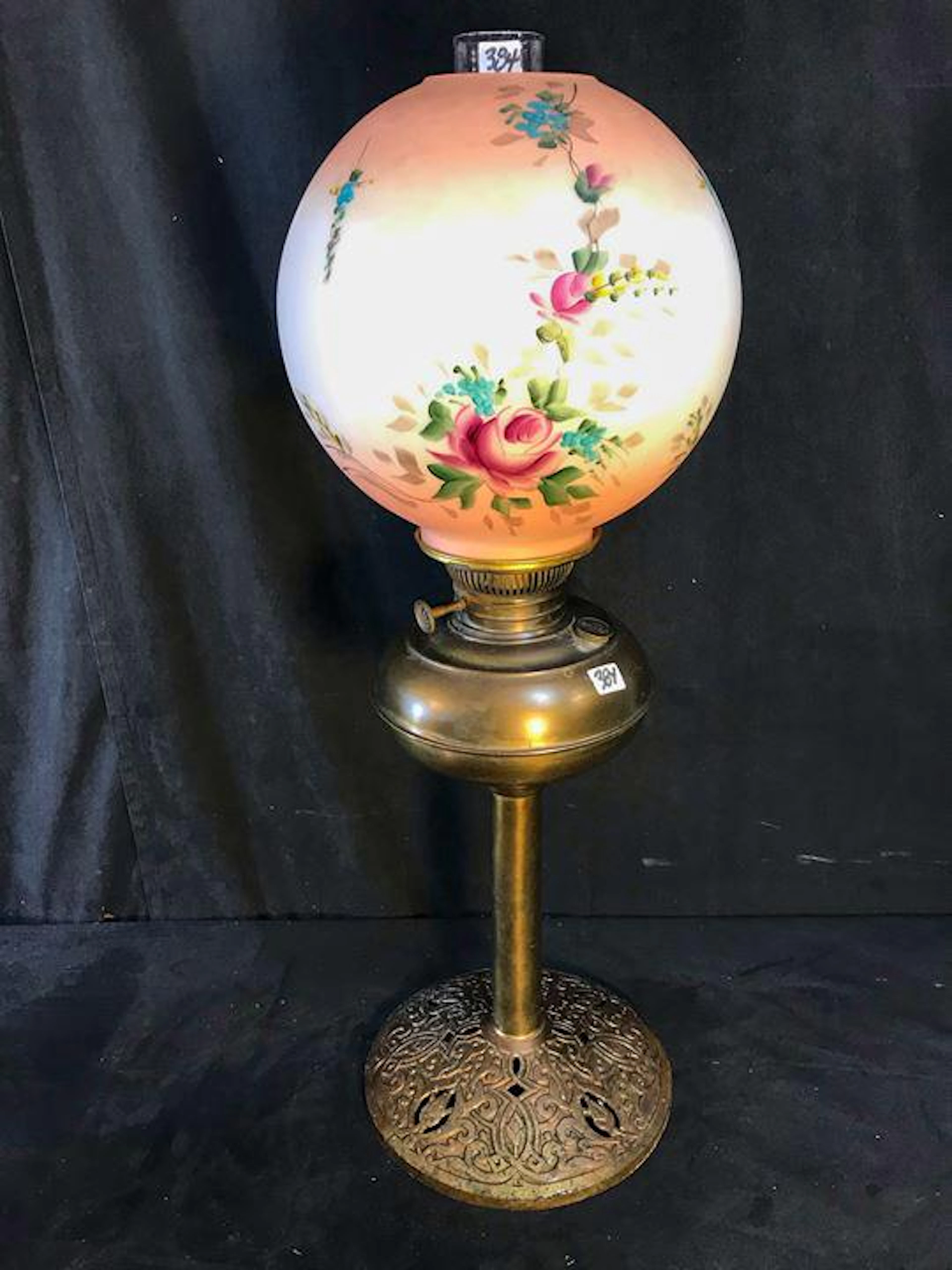 Rayo Banquet lamp with Hand Painted Shade and ornate
