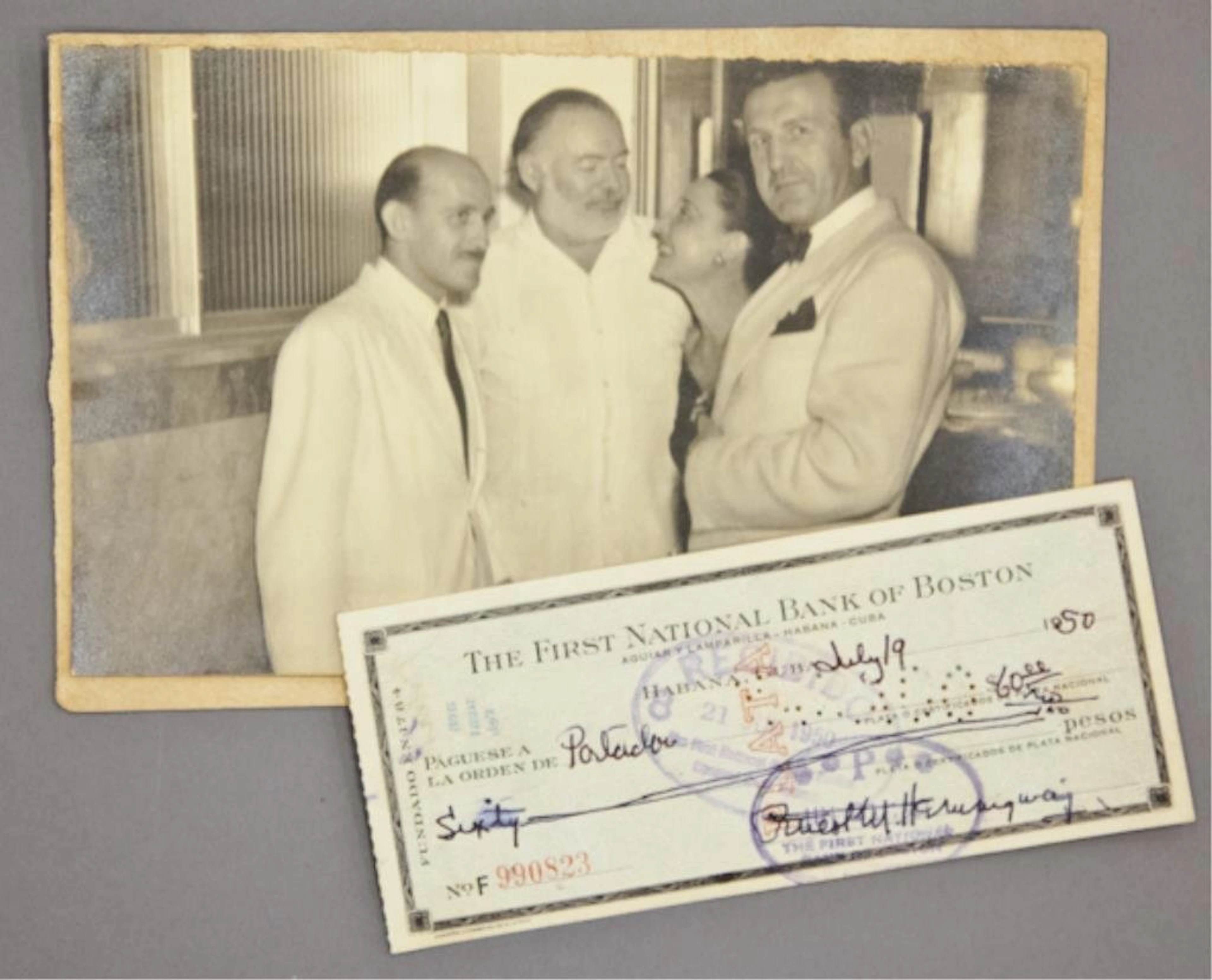 Ernest Hemingway Photograph, Signed Check