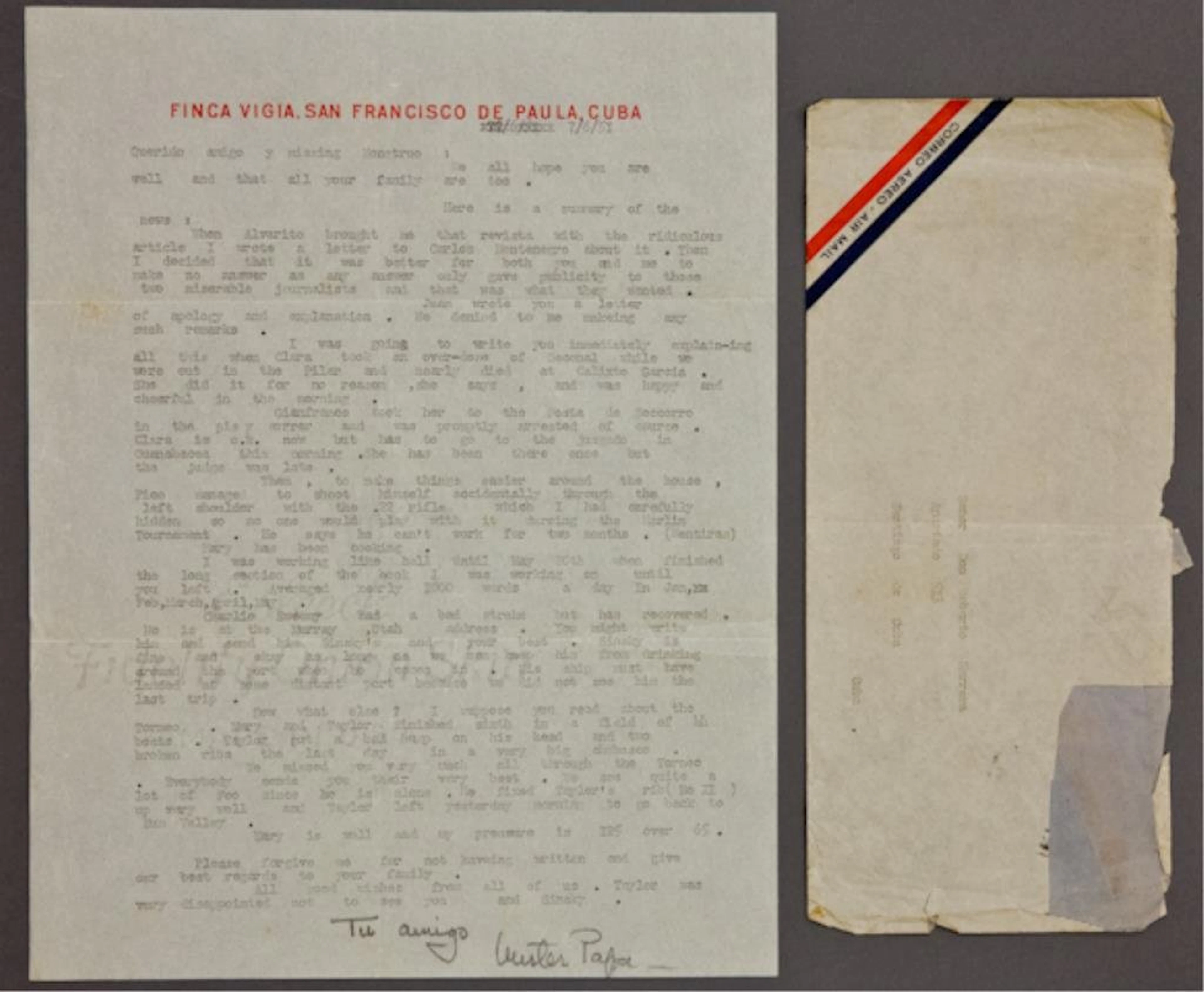 Ernest Hemingway Signed Letter
