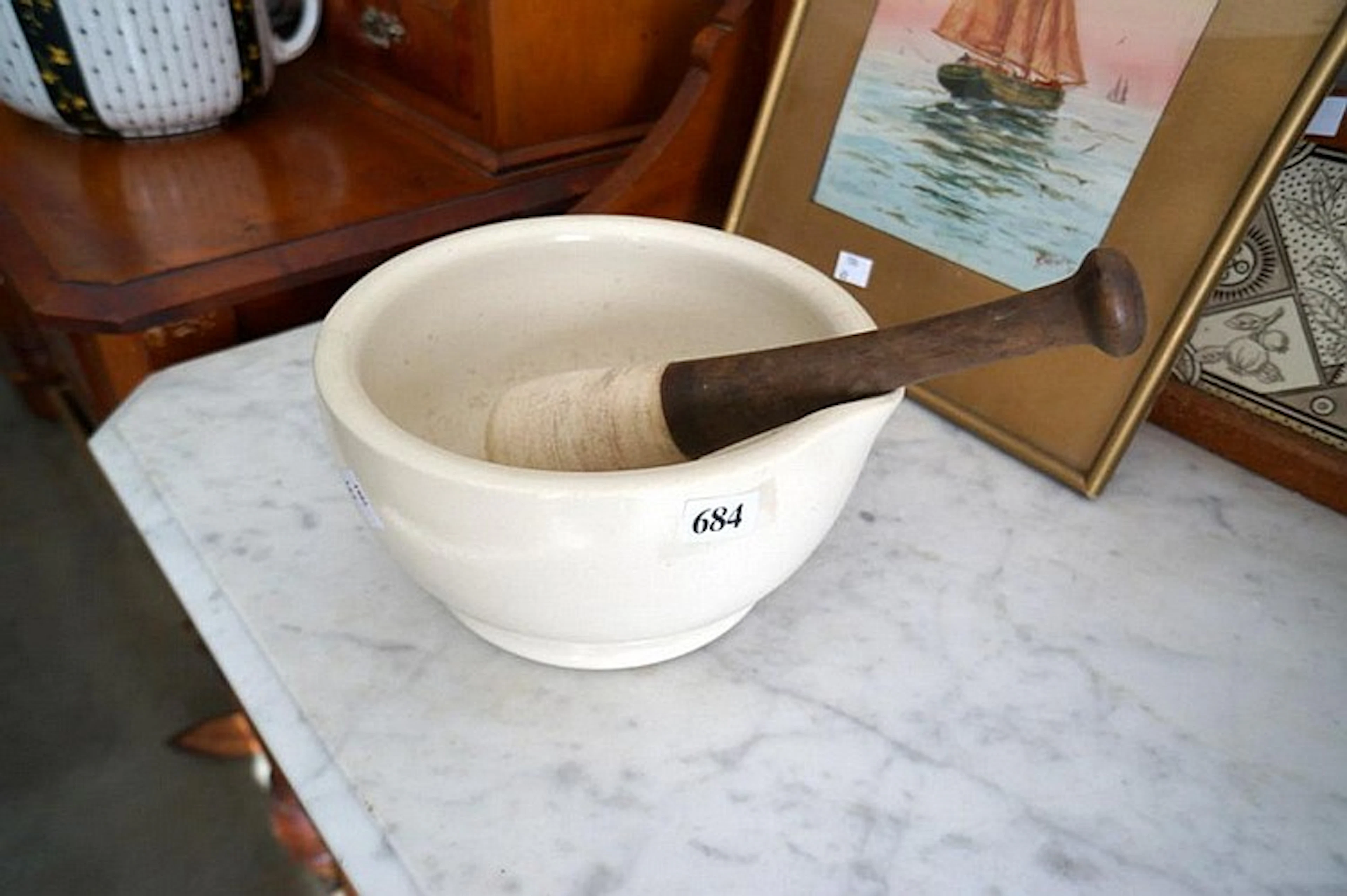 Antique ceramic mortar & pestle