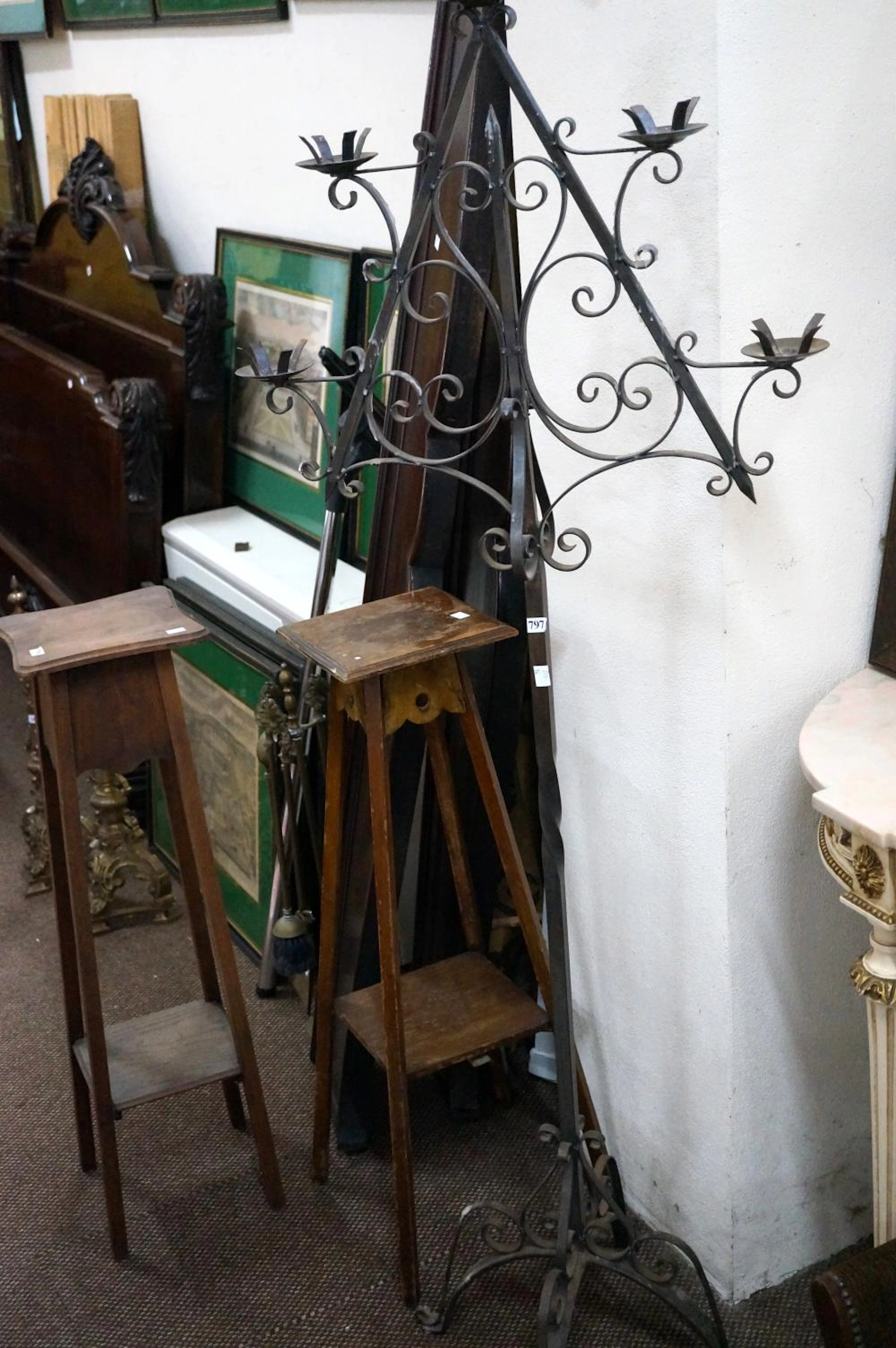 Vintage hand made wrought iron floor candelabra