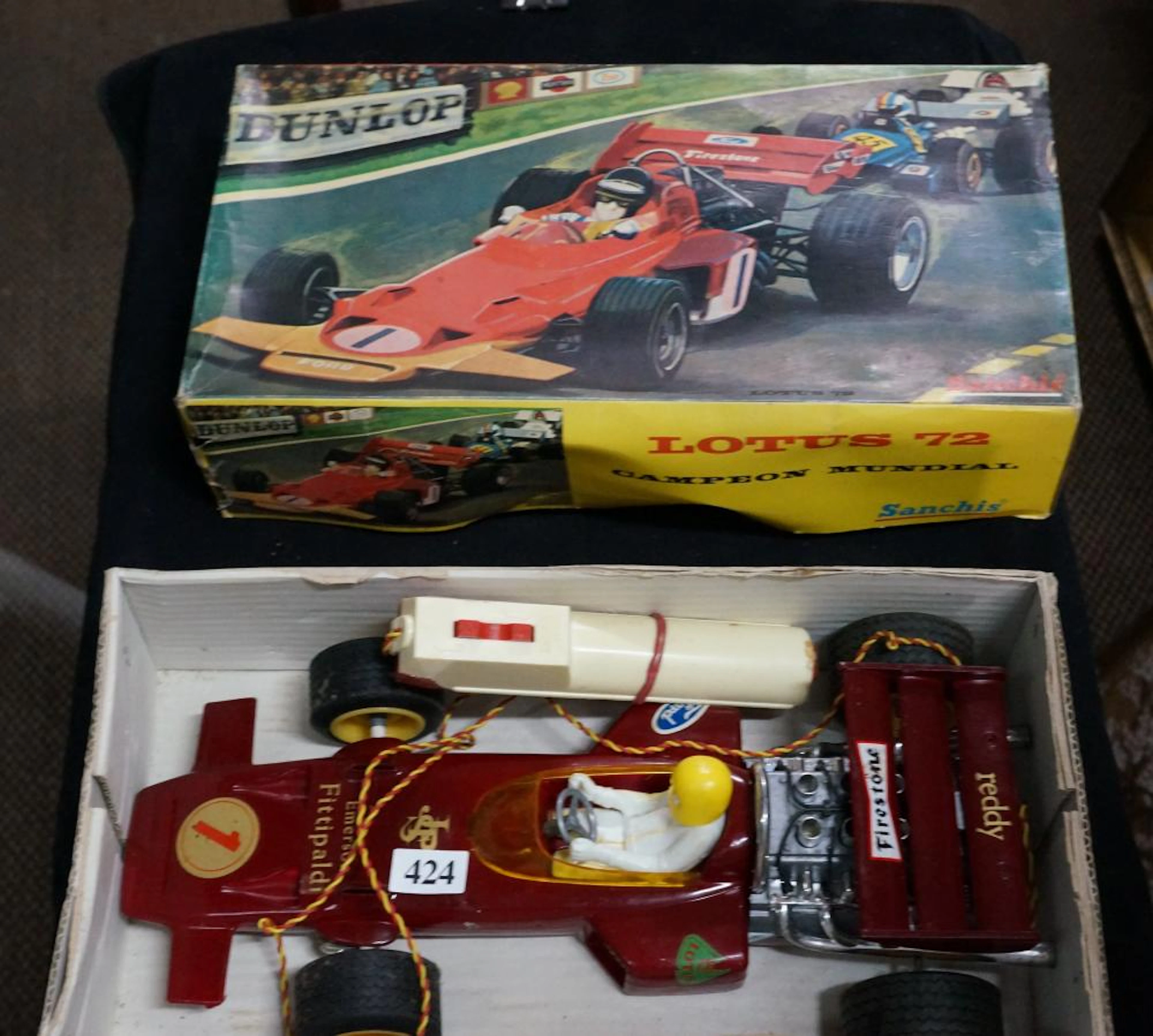 JPS EMERSON FITTIPALDI LOTUS 72, BATTERY OPERATED RACING CAR IN ORIGINAL BOX