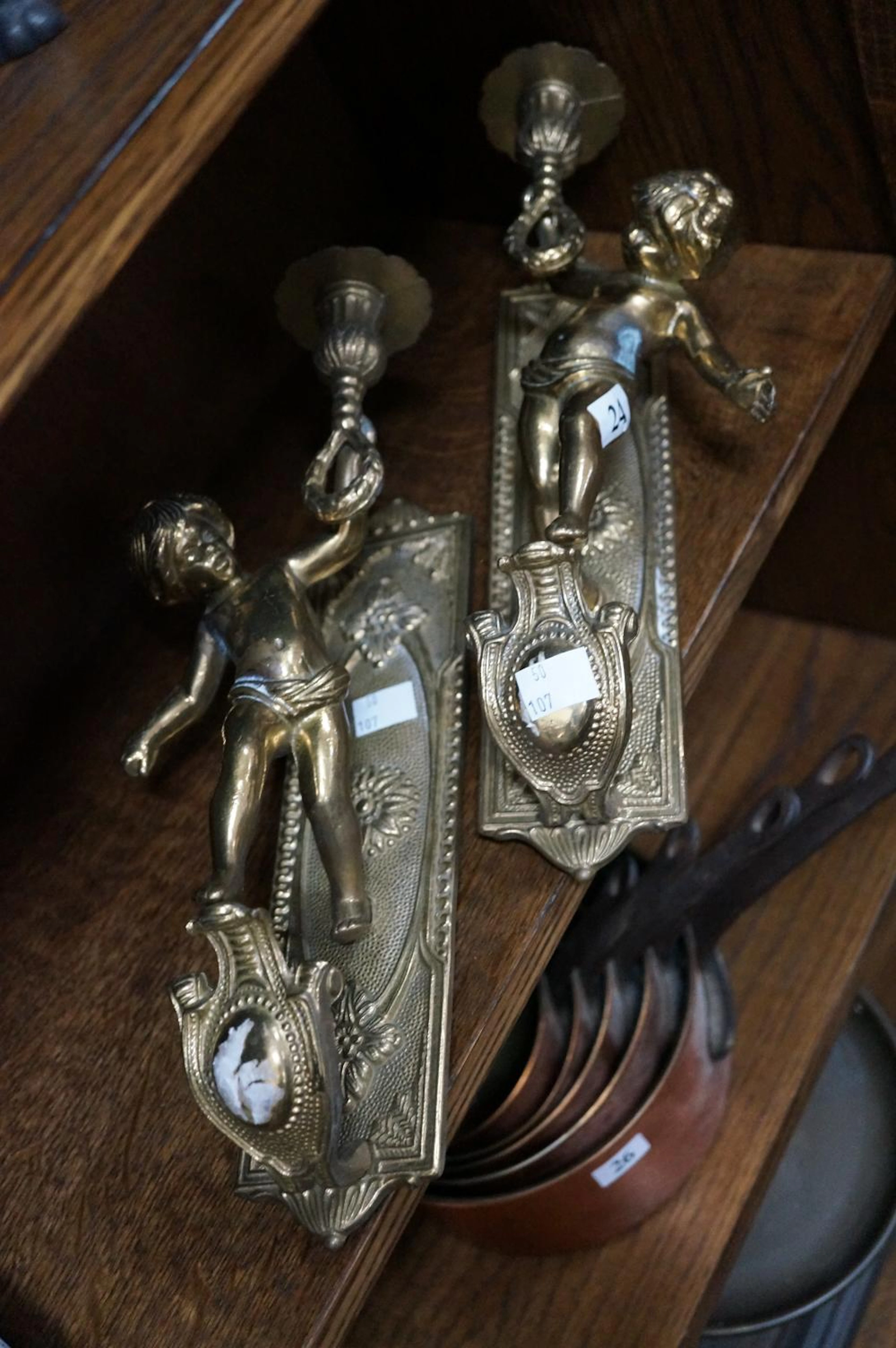PR VINTAGE BRASS CHERUB WALL CANDELSTICKS