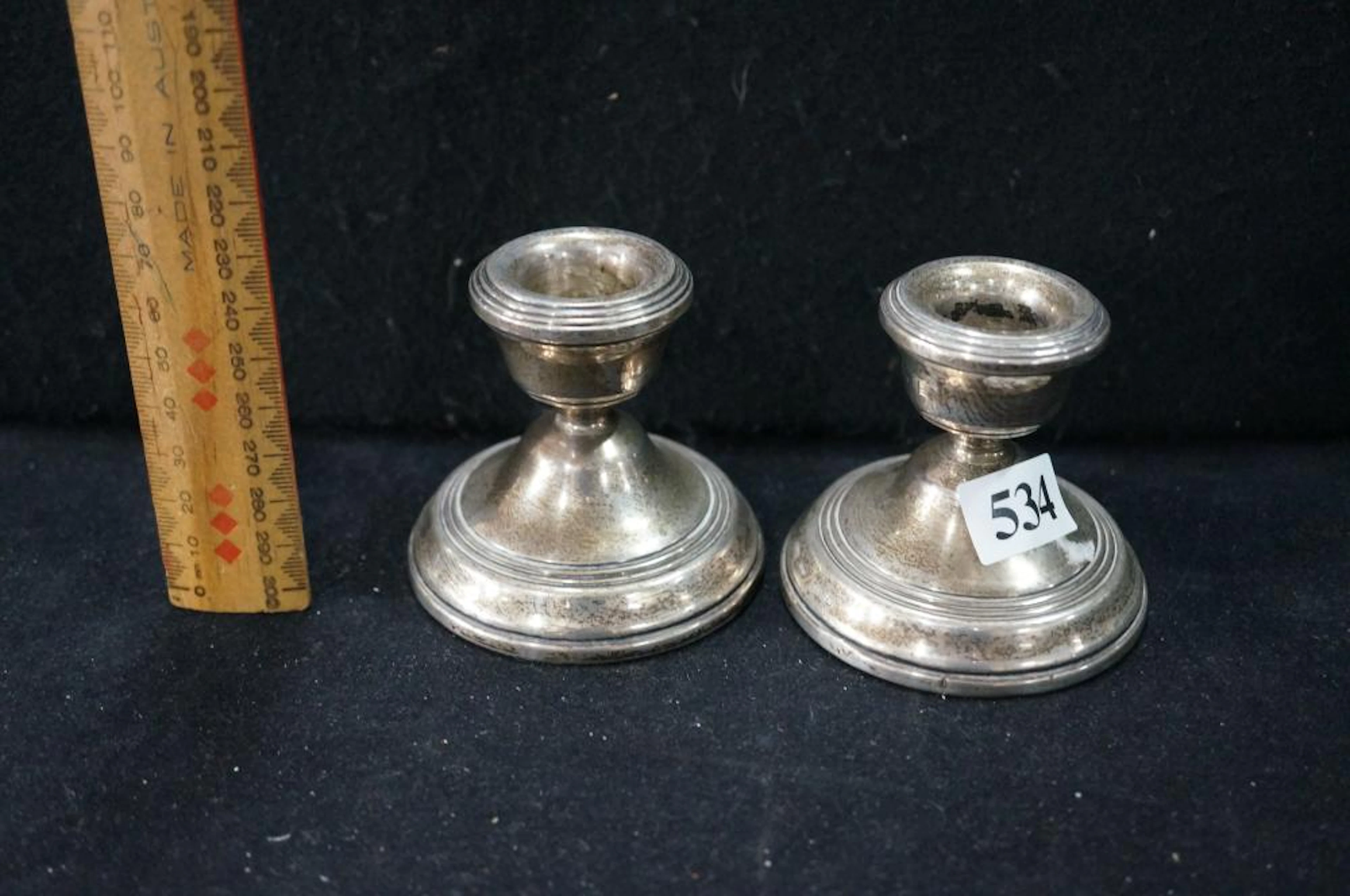 Pr s/silver squat candelsticks Birmingham 1978