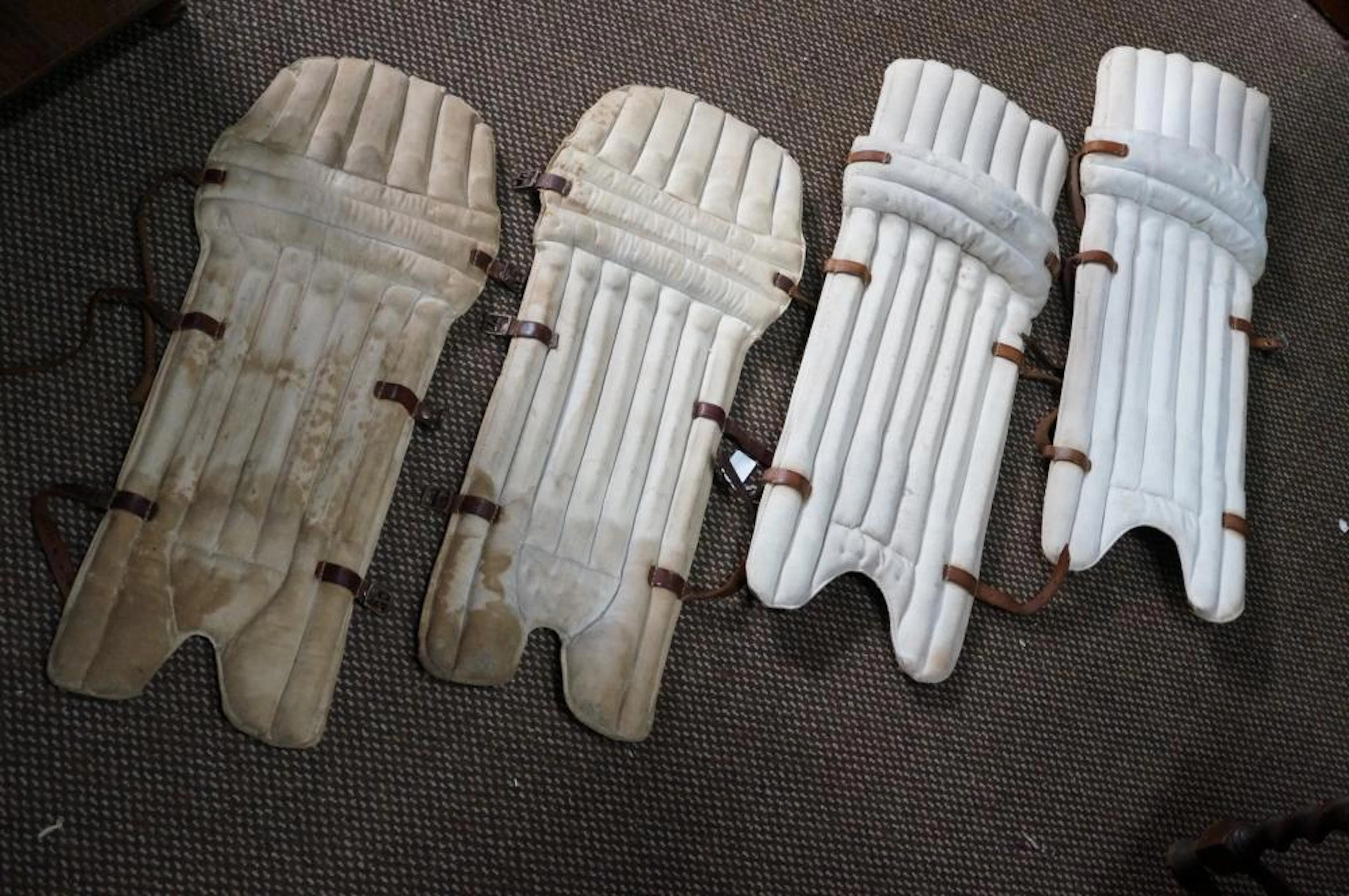2 Prs WWII cricket pads stamped RND (Royal Navy Division)...