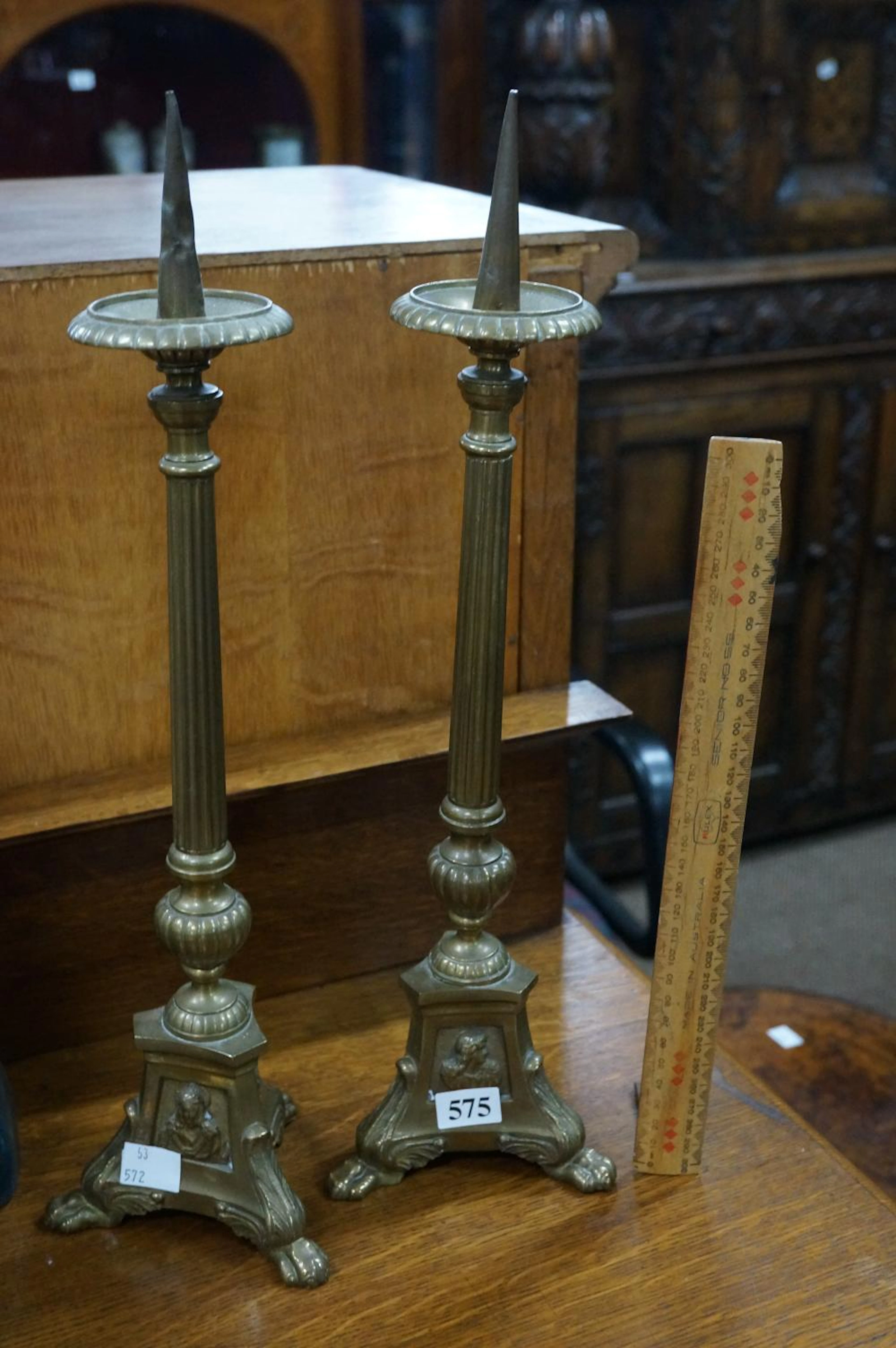 Pr antique brass Church candelsticks 43 cm high