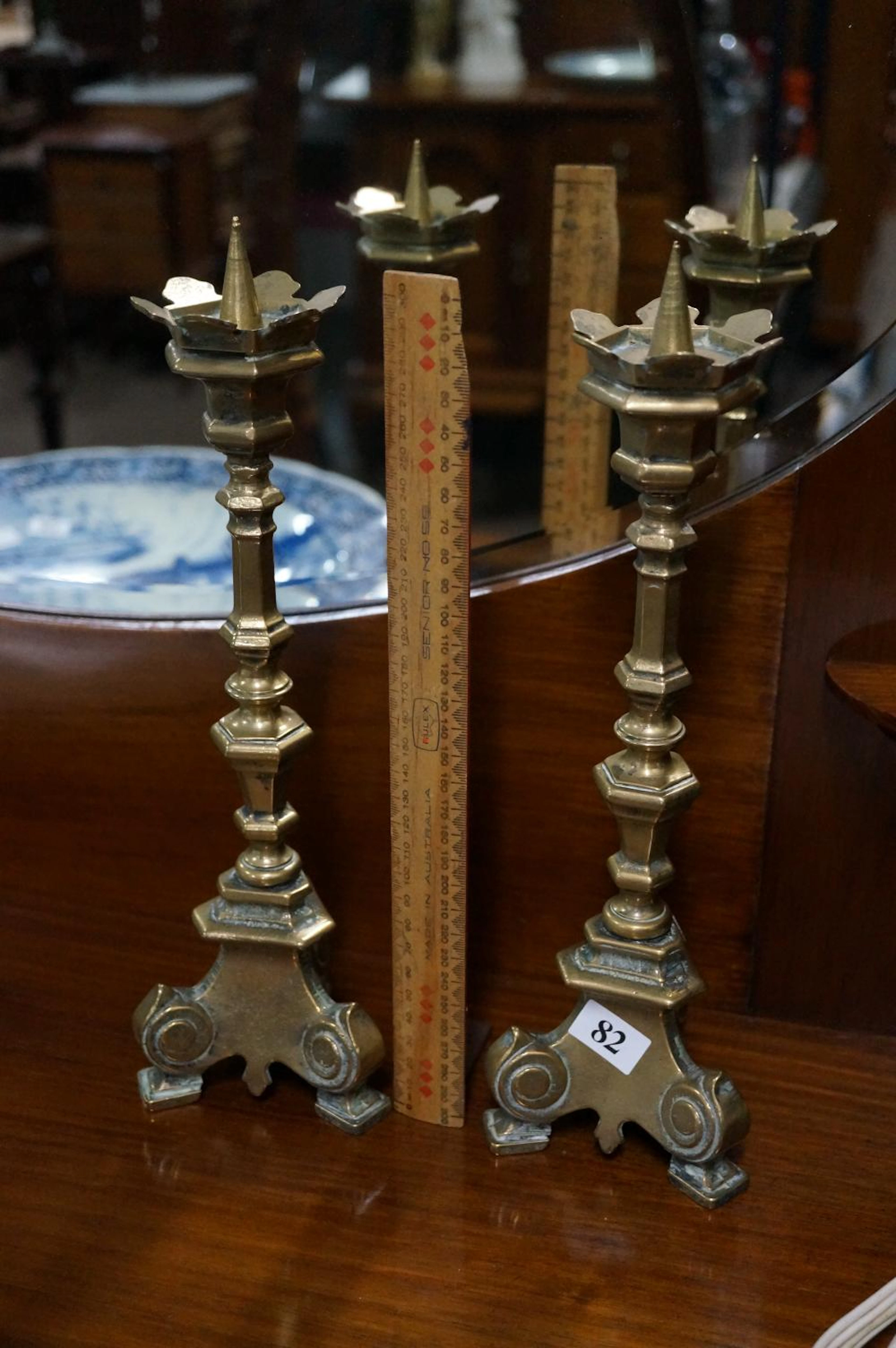 Pr antique heavy brass candelsticks 32 cm high