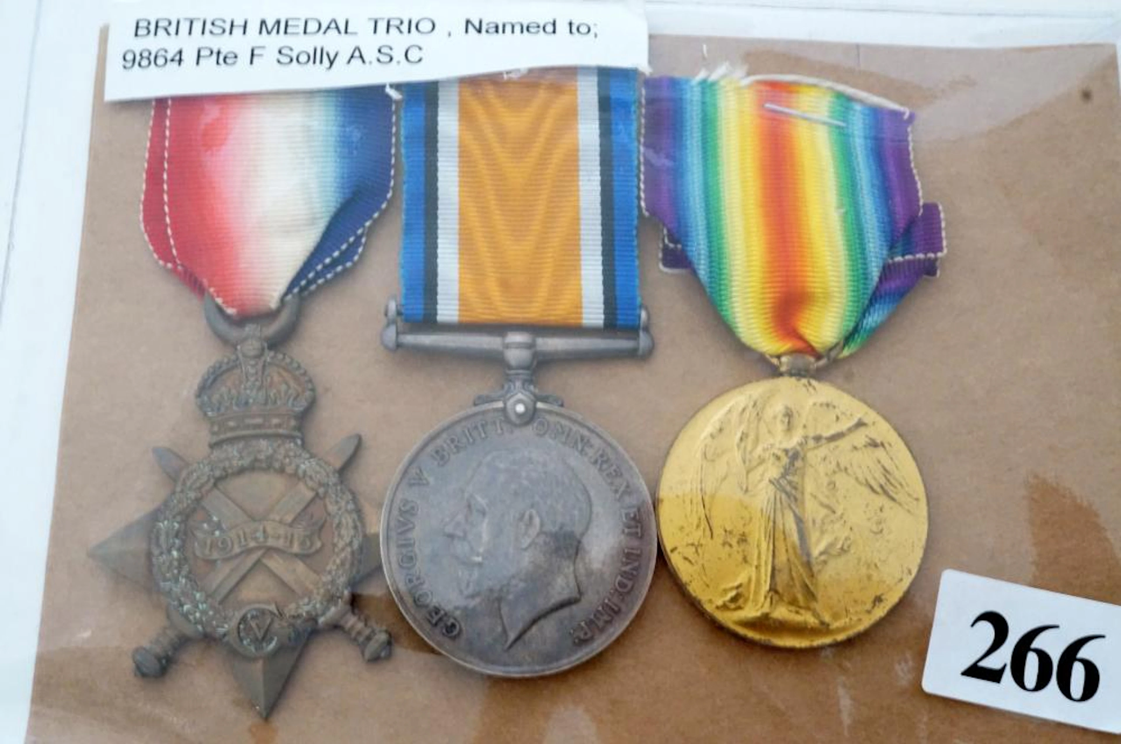 British WWI medal Trio named to Pte S Sully 9864 ASC