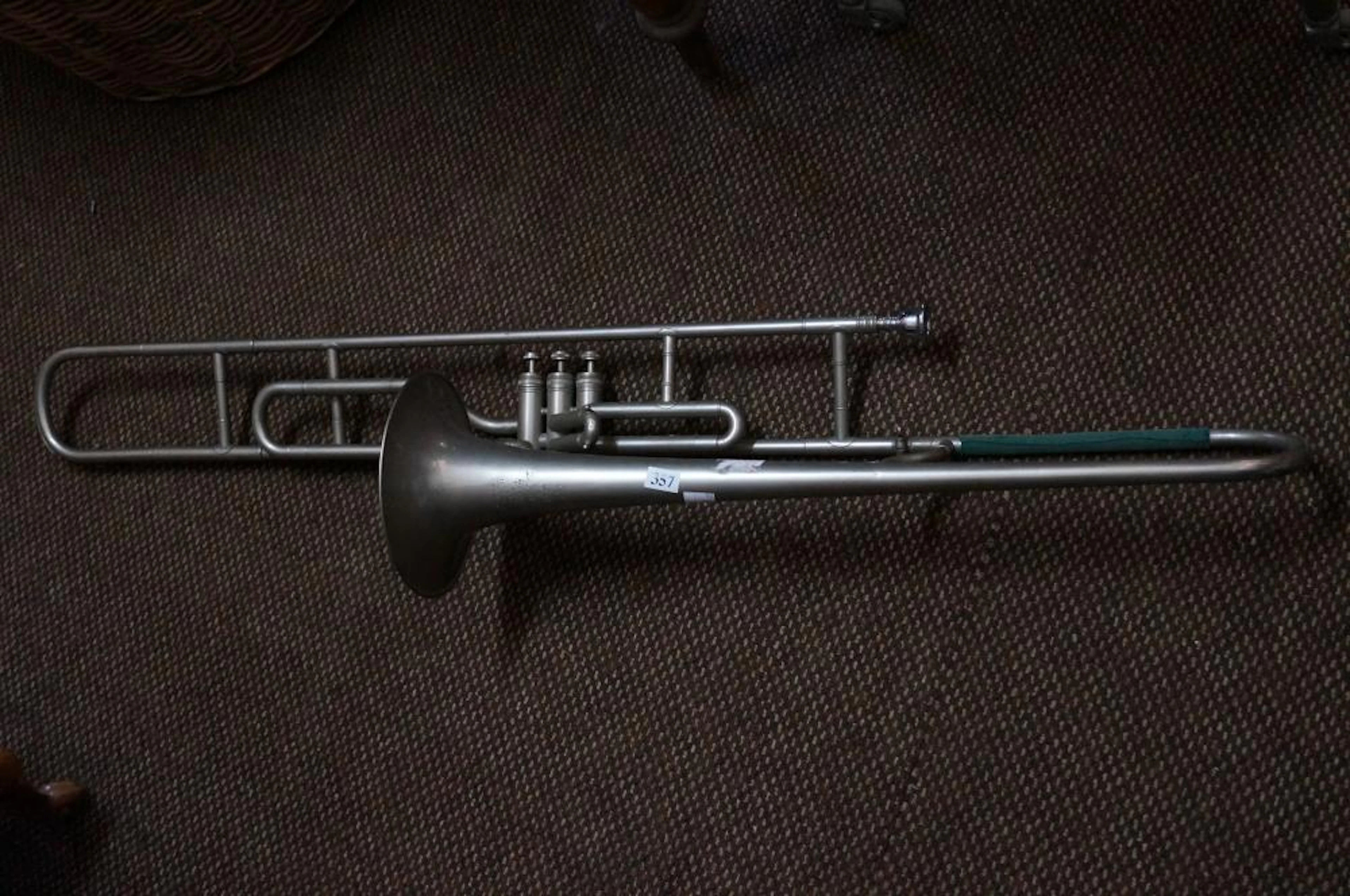 Vintage nickel plated European made Trombone 105 cm long