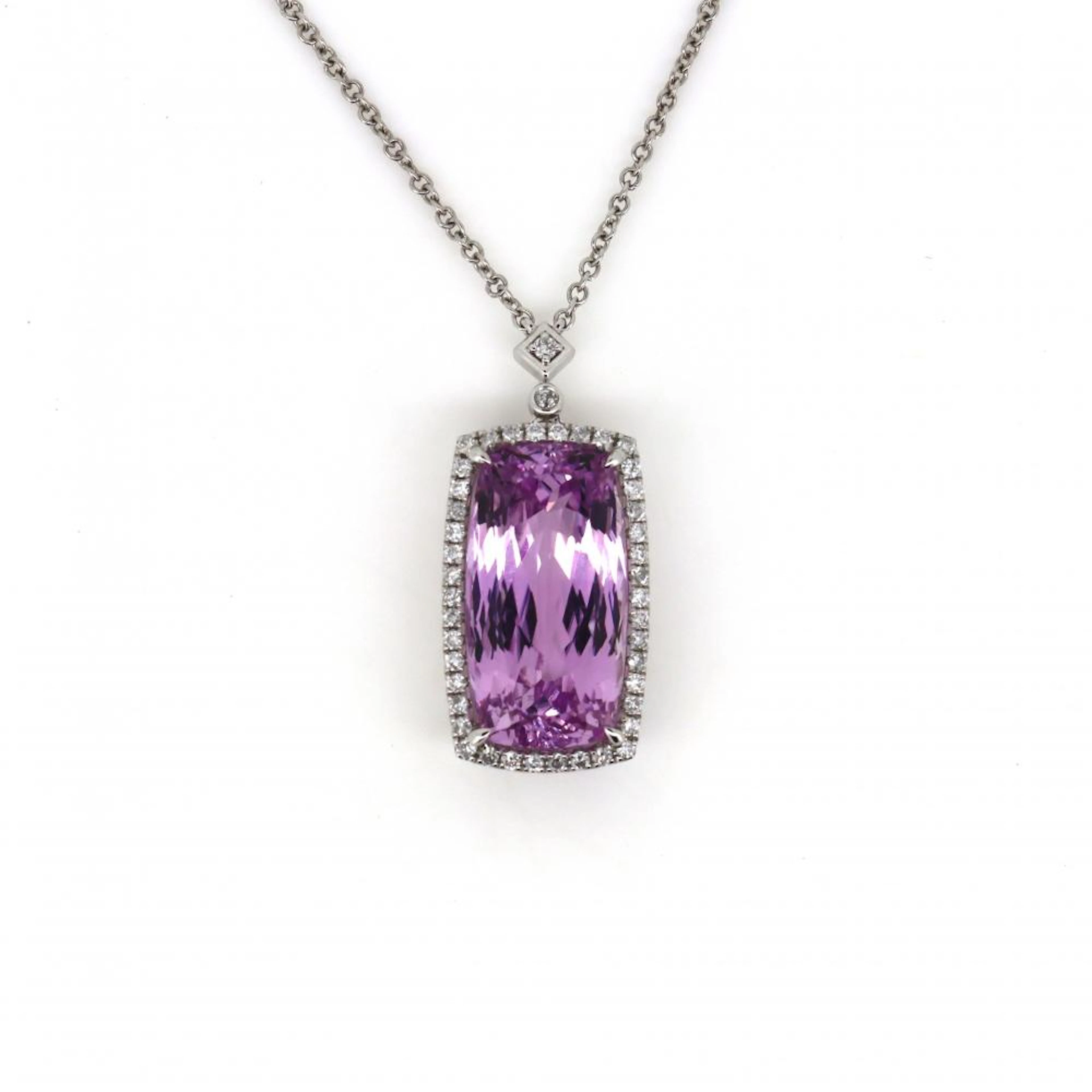14K White Gold, 11.69ct Kunzite and Diamond, Statement Necklace.