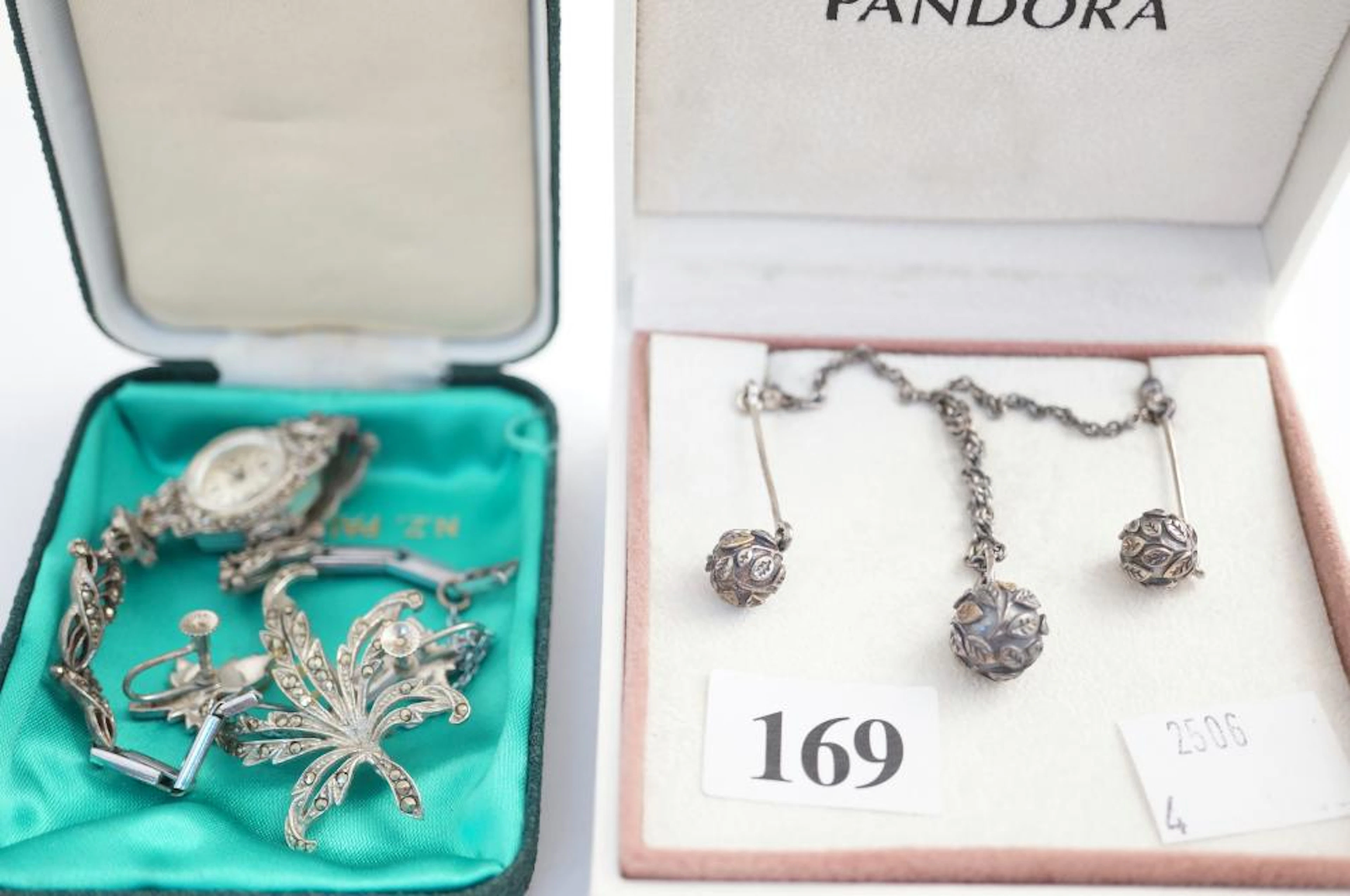 Pandora silver necklace & earrings