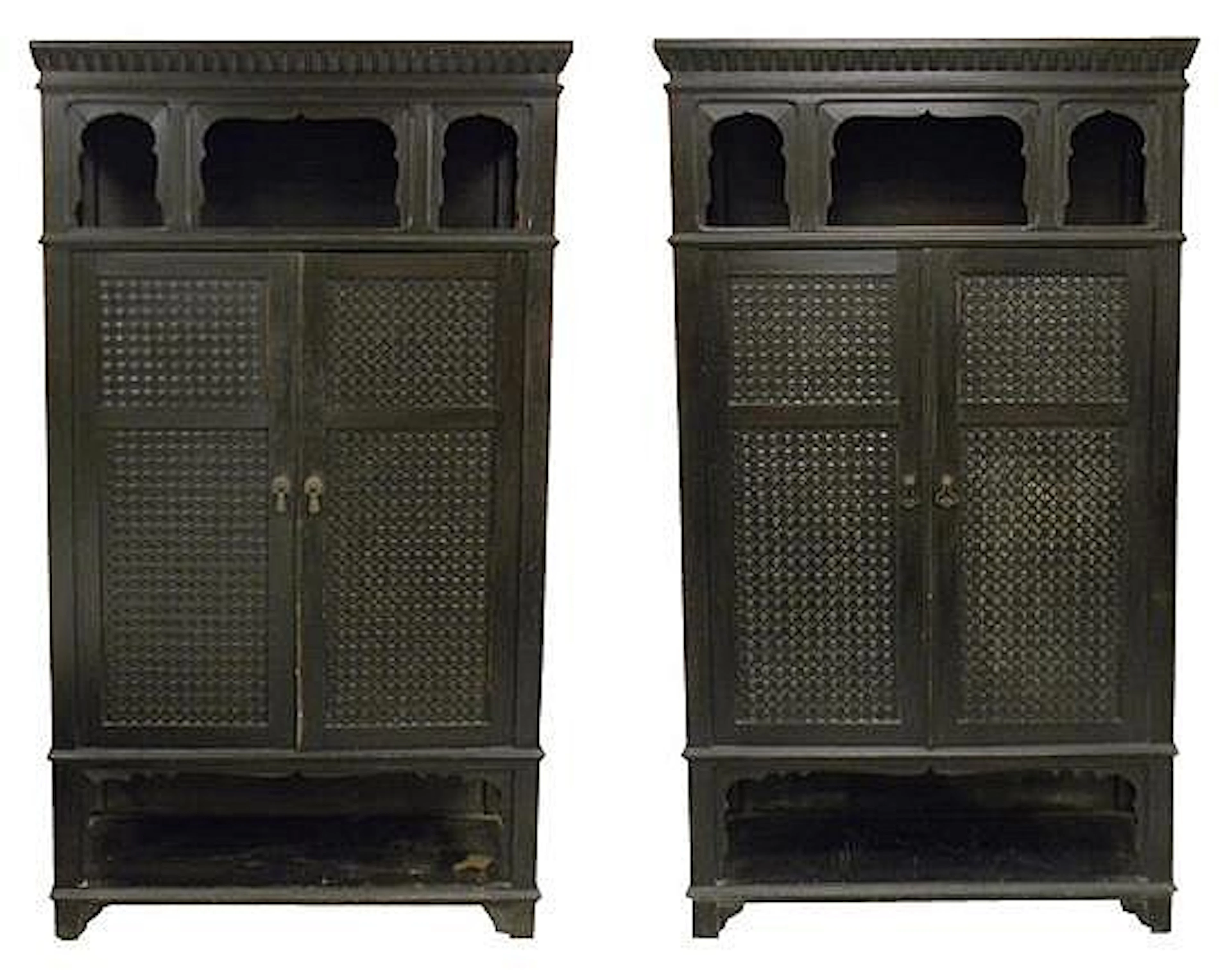 Pair Moroccan ebonized cupboards