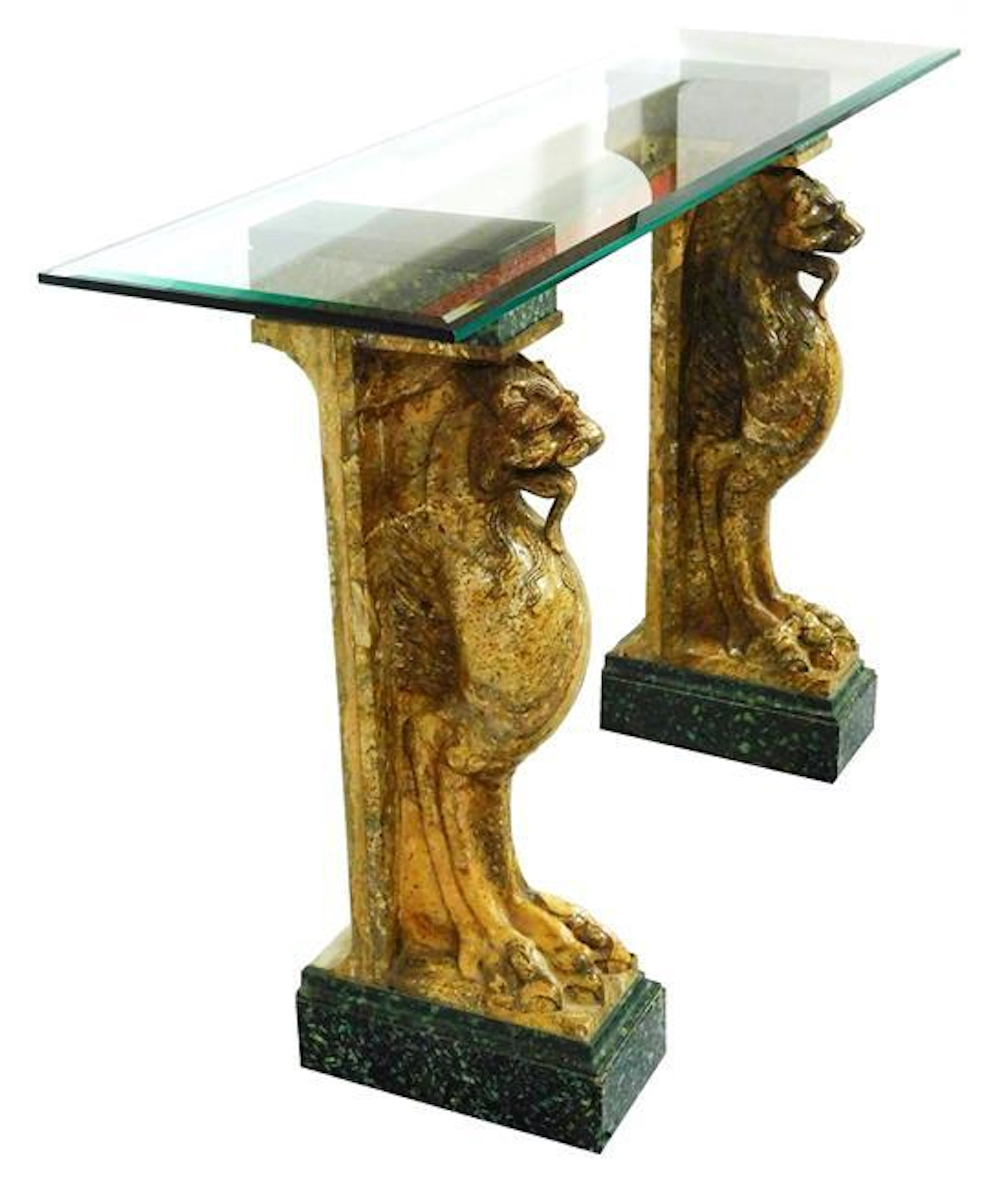 Pair of Neo Classical marble lion-griffins mounted as...